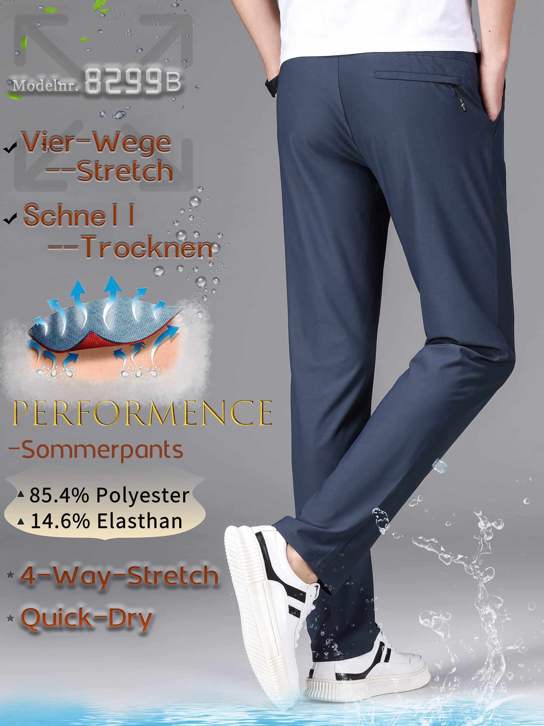 Pantalon de Golf Homme Long Extensible 4-Ways - Léger, Respirant, Sport et Bureau en ete Printemps