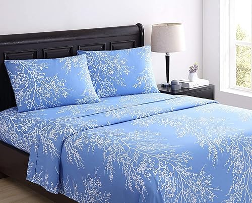 Spirit Linen Home - Juego de sábanas de 4 piezas Foliage de larga duración 1800 ropa de cama de microfibra suave con sábana bajera ajustable 2