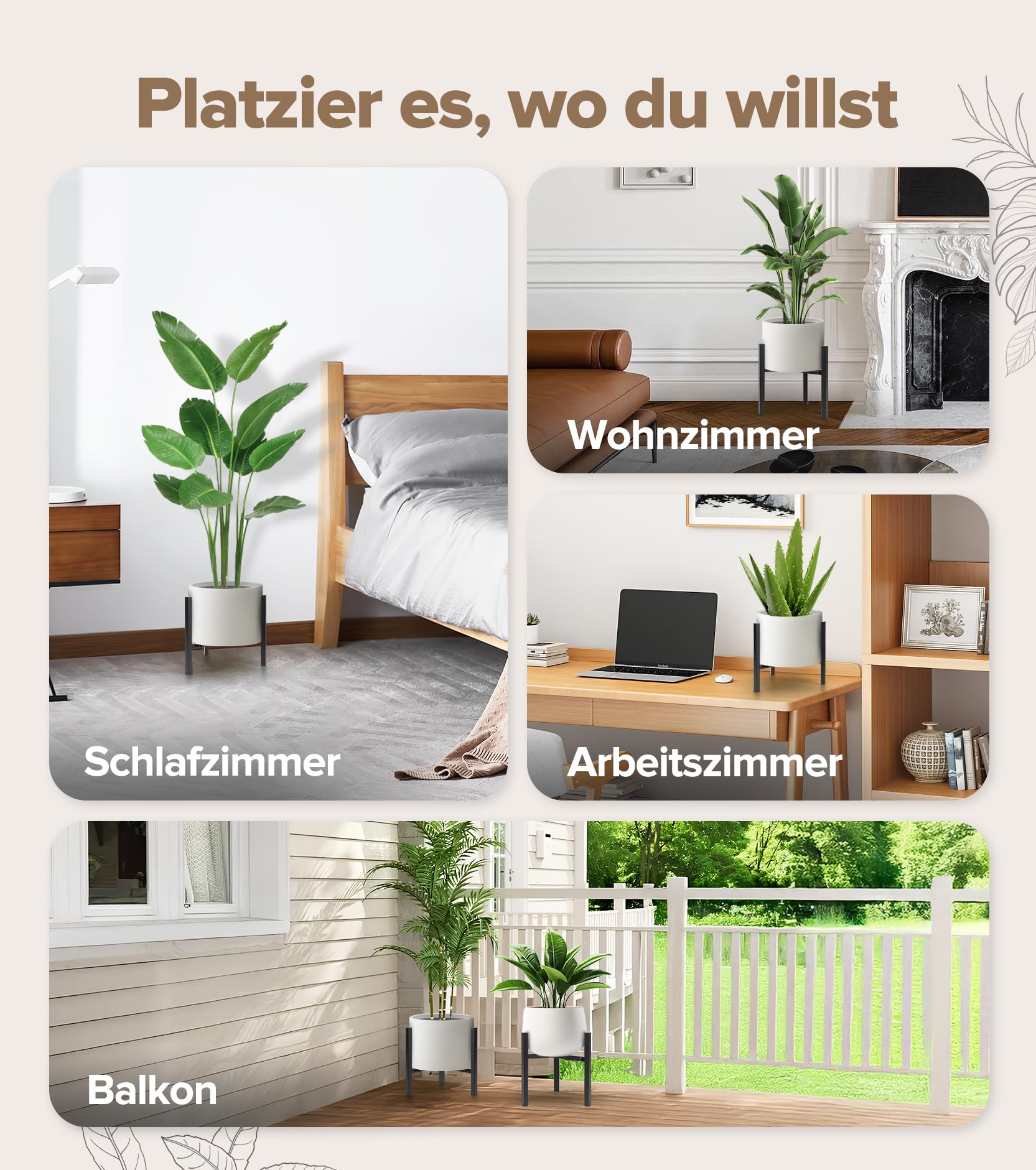 Pflanzenständer 2er Set, verstellbarer Blumenständer, moderner Metall Blumenhocker und stabiler Pflanzenhocker, robust für Innen & Außenbereich, passend für 20–30 cm Blumentöpfe, Schwarz