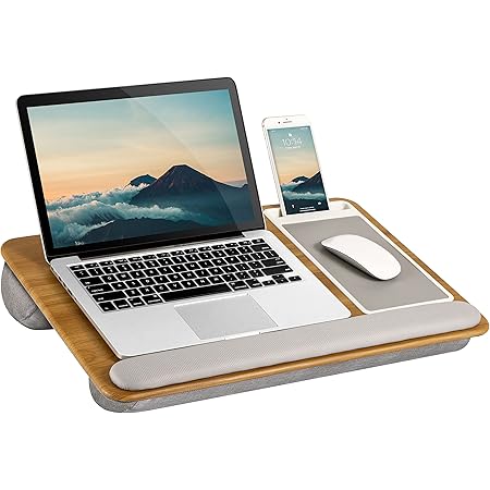 LAPGEAR Home Office Pro Lap Desk with Wrist Rest, Mouse Pad, and Phone Holder - Oakwood - Fits up to 15.6 Inch Laptops - Style No. 91599