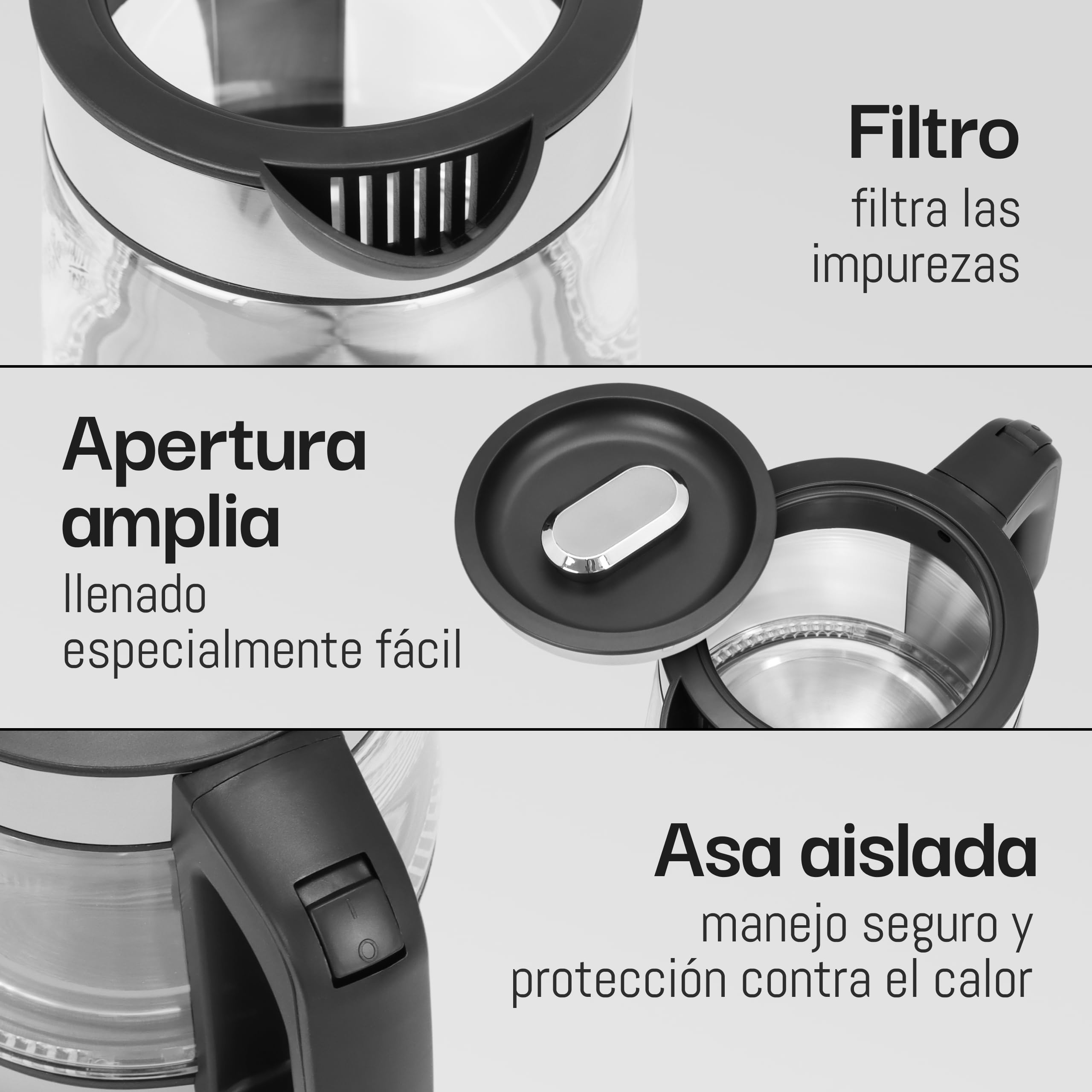 LEBENLANG Hervidor de agua de vidrio compacto – 1,2 litros con iluminación LED I Diseño de acero inoxidable sin BPA 1 L / 1,2 L I Hervidor de viaje pequeño para camping Hervidor de vidrio