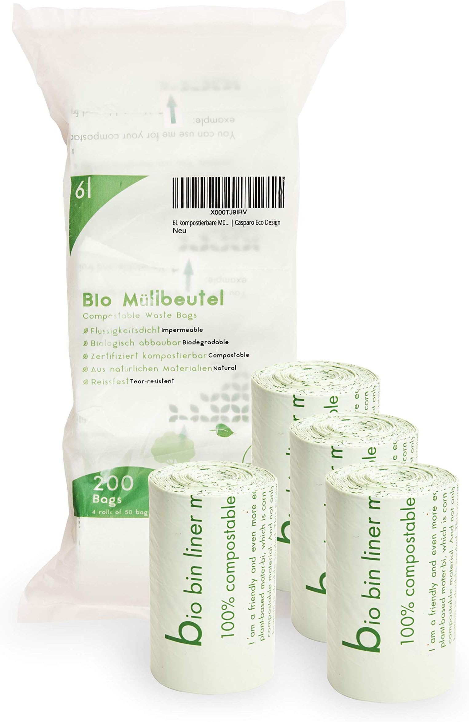 Plantvibes® Compostable Garbage Bags, Organic Bin Liners, 100% Certified Biodegradable, Trash Bag (6l)