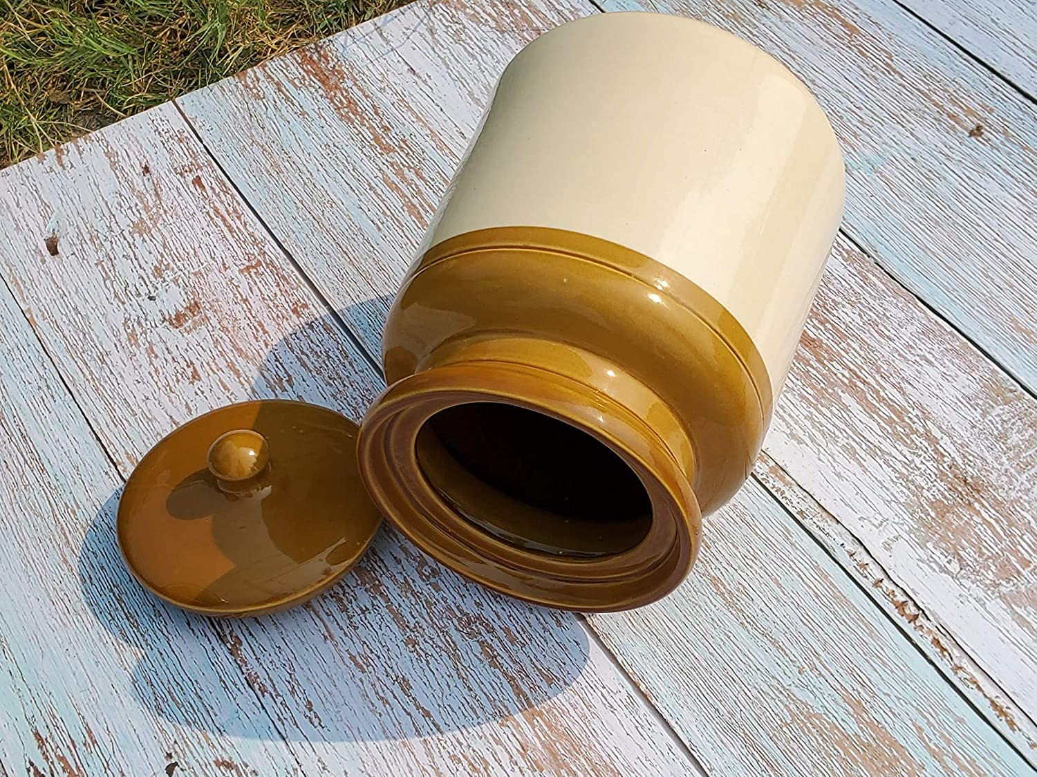 Diwali Sale Pure Source India Porcelain Ceramic Pickle Jar With Lid, 3 Kg, 1 Piece, Multicolor