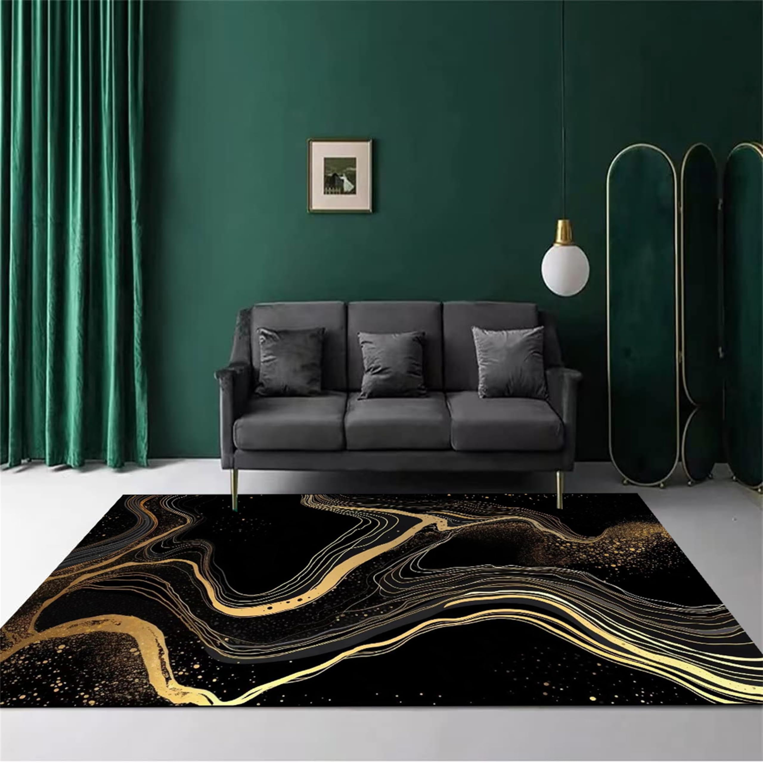 AOESELN Modern Luxury Black Gold Marble Area Rug,Washable Non-Slip Abstract Design for Indoor Outdoor Soft Lightweight Rug Carpets for Modern Home Decoration 60x90cm Area Rugs