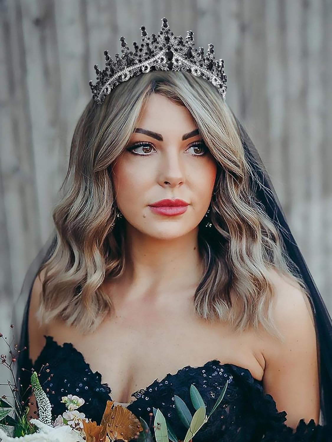 SWEETV Princess Tiara Crown for Women Girls,Royal Queen Crown,Wedding Tiara for Bride,Aurora Borealis Crystal Hair Accessories for Quinceanera Pageant Prom Birthday,Silver+Black - Image 5