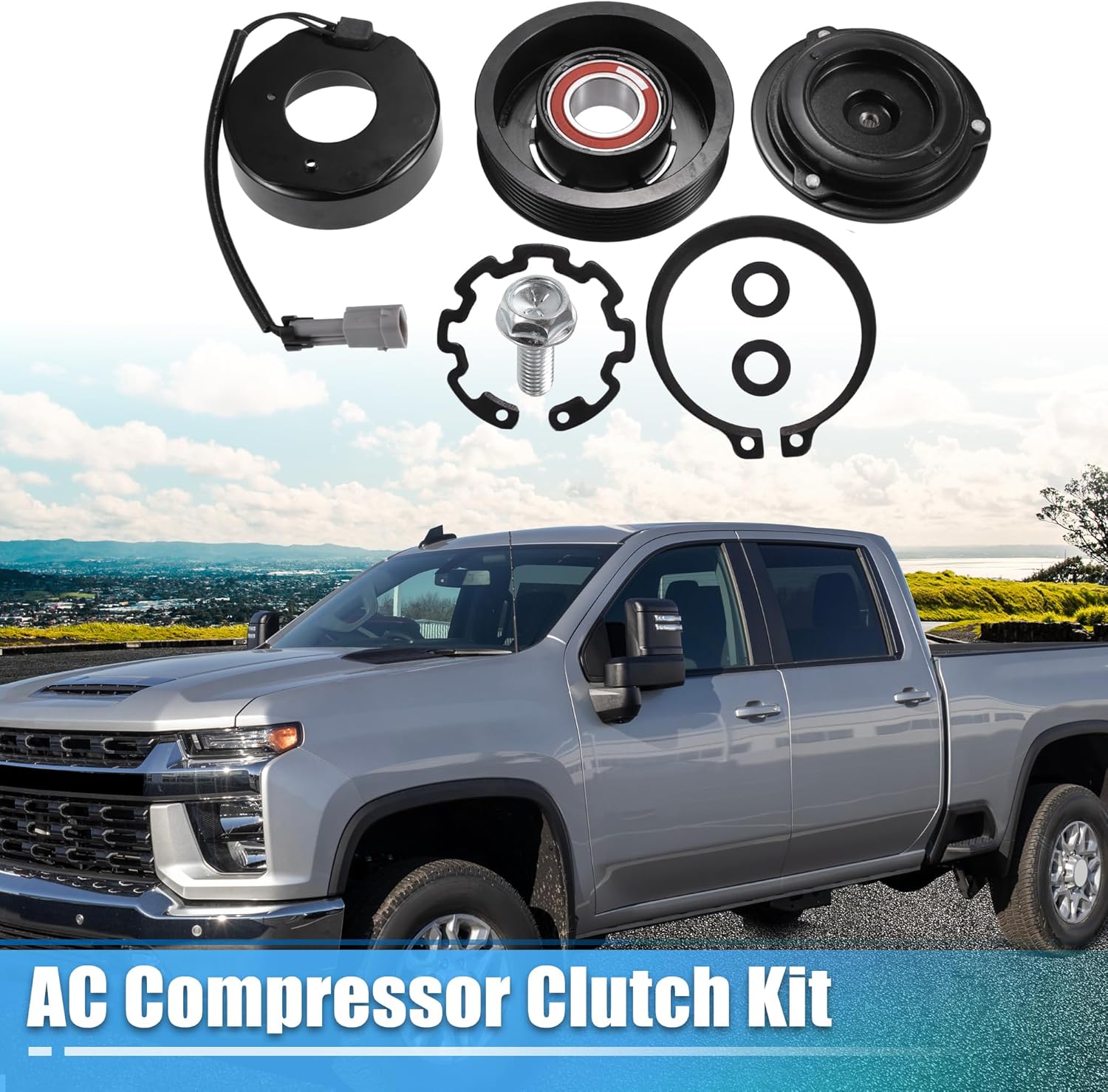 uxcell 1 Set AC Compressor Clutch Kit Replace for Chevrolet Silverado 2500HD 2002-2013 8 CYL 6.6L