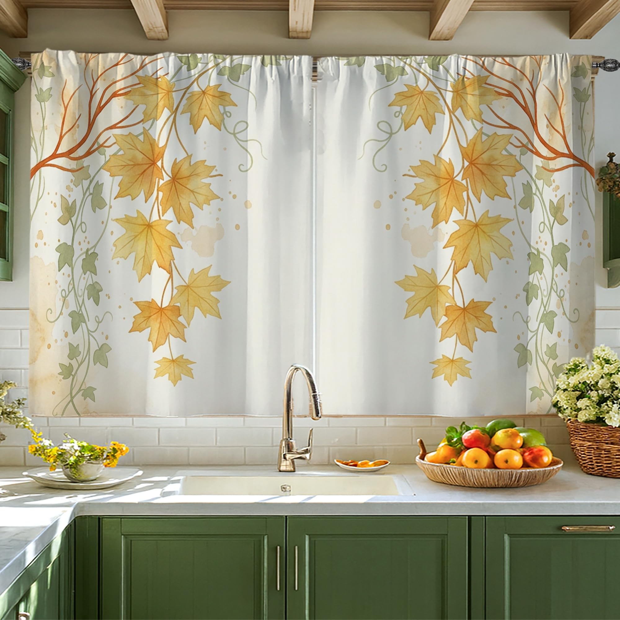 Rideau de cuisine de haute qualité au motif vigne jaune d'automne élégant