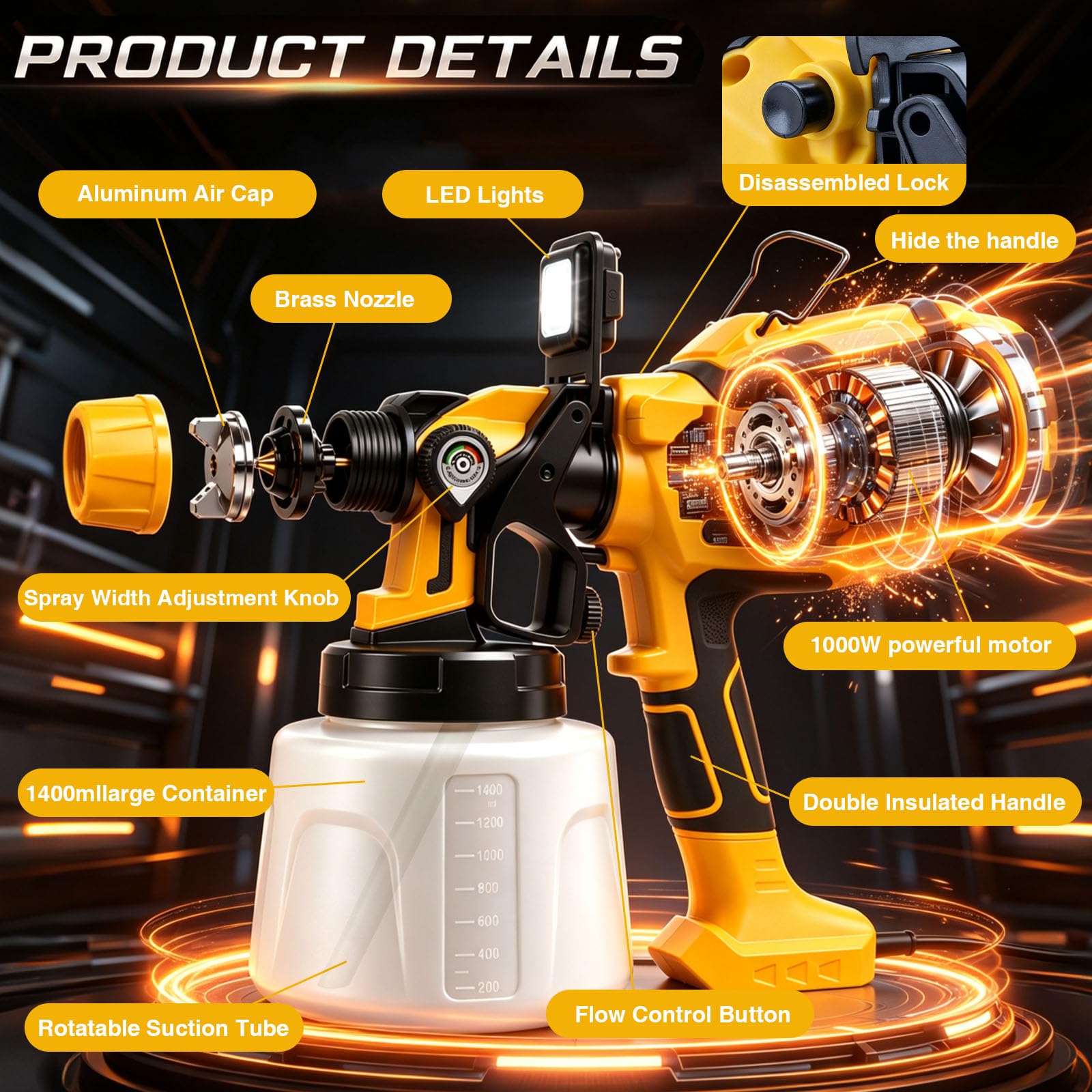 GES Pulverizador de pintura con motor de cobre de 1000 W, recipiente de
