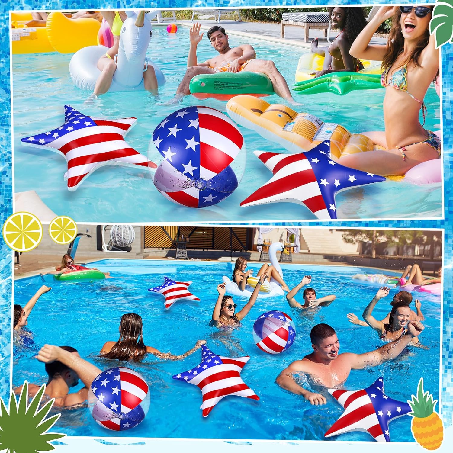 JellyArch 5 Pcs 4th of July Inflatable Pool Float USA Anniversary Large 20'' Red White and Blue Balls American Flag Star Beach Balls for Adults Independence Day Patriotic Decoration for Summer Pool