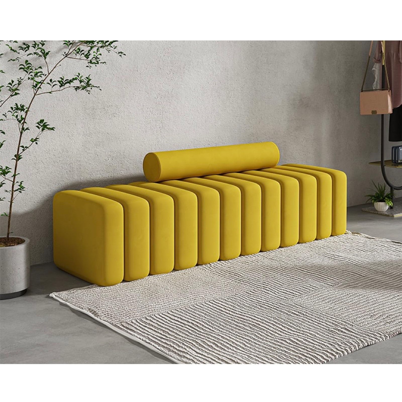 Banc de lit en velours et bois massif pour entrée et chambre