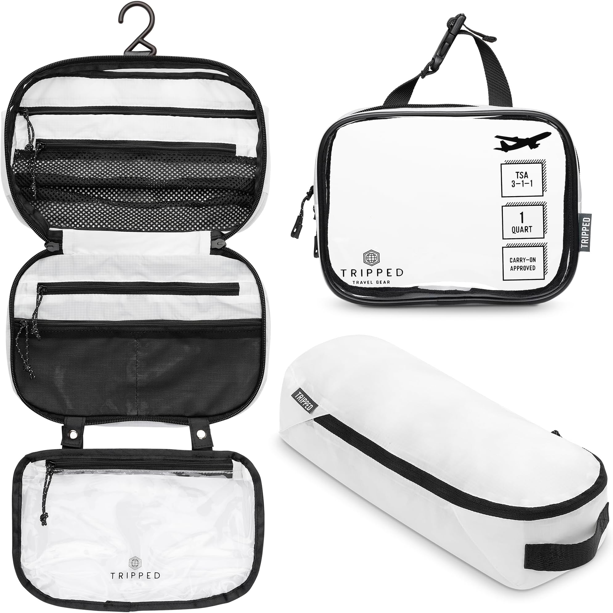 Toiletry Bag Kit 3 Piece Set: Hanging Travel Toiletry Bag + 311 TSA Cosmetic Liquid Bag + Accessory Organizer Pouch