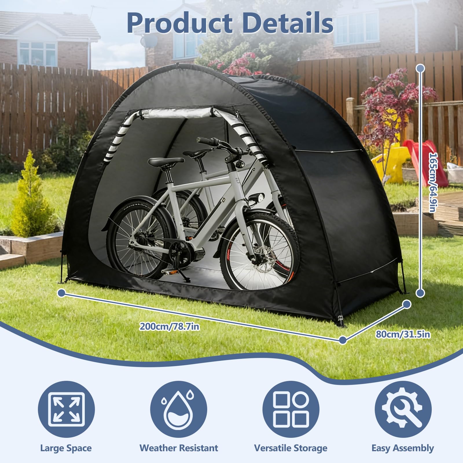 Fahrradabdeckung für Außenaufbewahrung, 210 x 150 x 165 cm, Fahrradschuppen, Zeltaufbewahrung, 210D Oxford, wasserdichtes Fahrrad- und Gartenzelt mit Aufbewahrungstasche, tragbarer