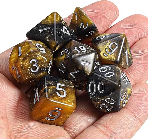 Vista 153 de CiaraQ DND - Juego de dados poliédricos con una bolsa de dados negra para juegos de mesa de rol D&D RPG MTG Rojo mezclado con naranja + purpurina