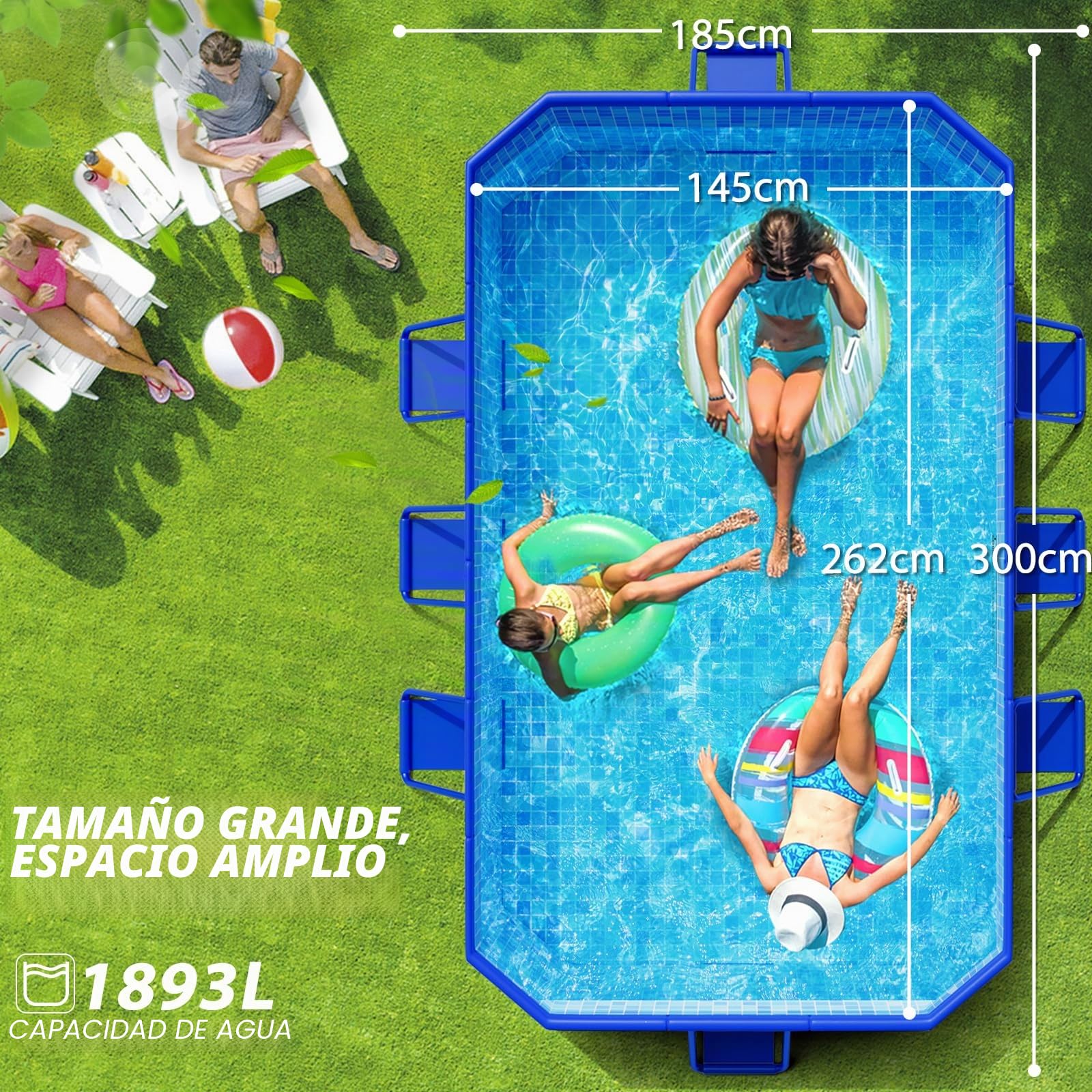 KingSom Piscina Desmontable Rectangular, Piscina Desmontable Plegable, Engrosado Sobredimensionado Frame Pool, Piscinas Rectangular Doblable, Fácil de Guardar, Piscinas para Jardín, 300 x 185 x 51 cm