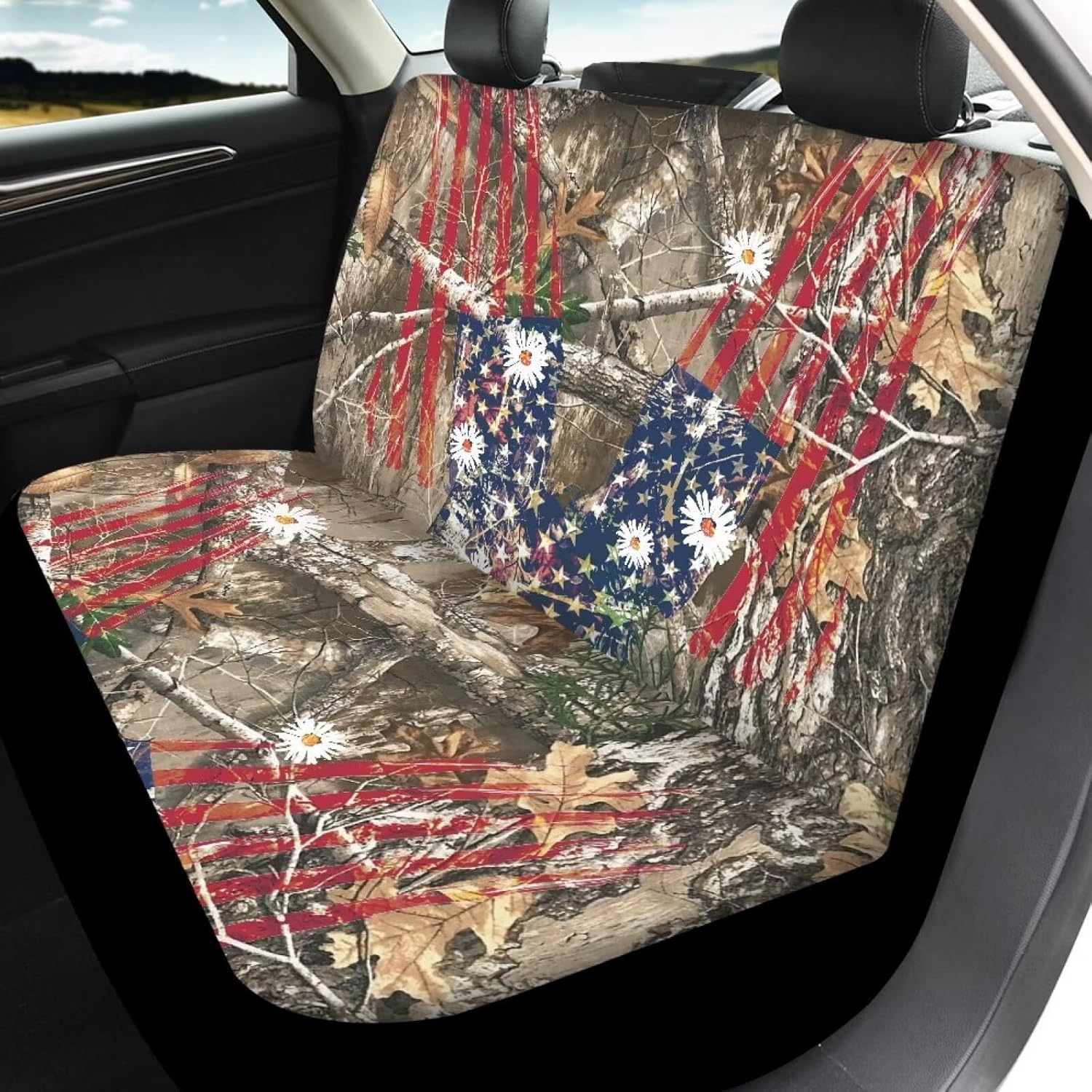 Hunting Wood Print Car Seat Covers Full Set of 4,Universal Fit Most Truck SUV Van Sedan,Breathable Elastic Interior Protector,Auto Accessories for Women