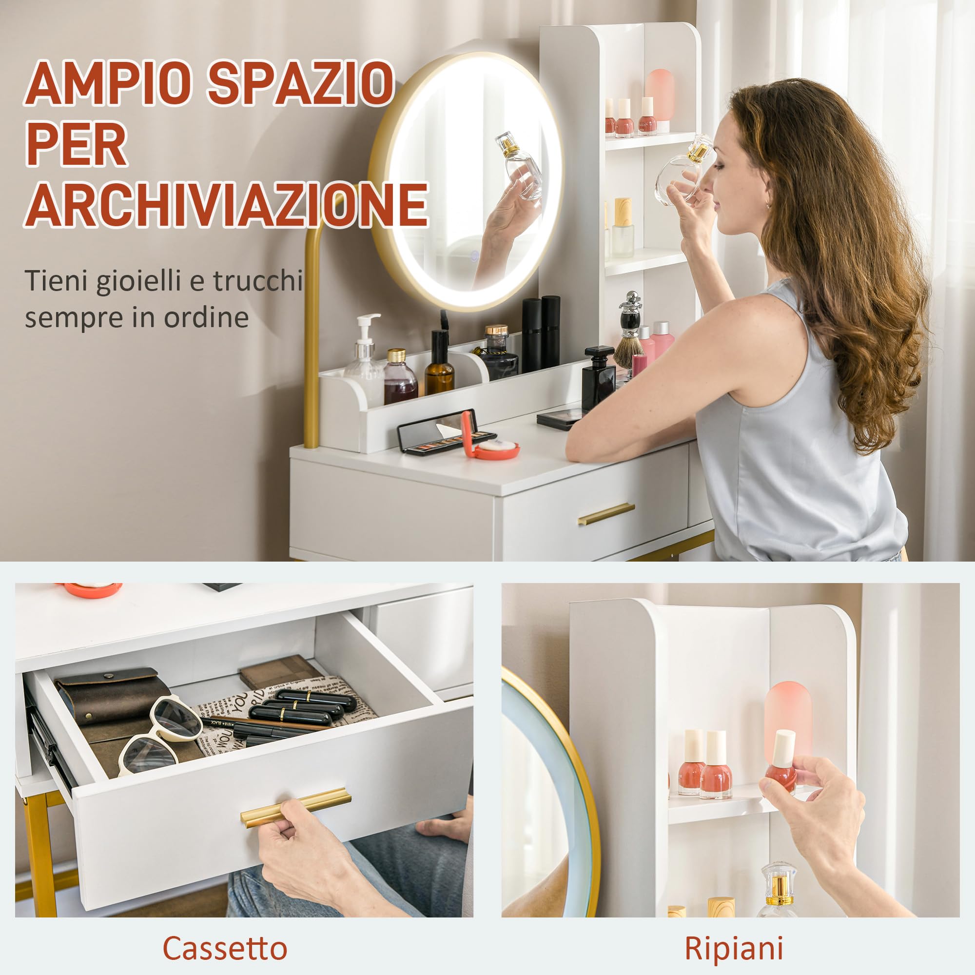 Set Toeletta Camera Toeletta Da Trucco HOMCOM Con Specchio E
