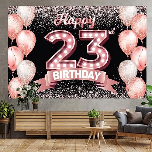 Vista 256 de Happy 21st Birthday Rose Gold Banner Backdrop Cheers to 21 Years Old Confetti Balloons Theme Decor Decorations for Women 21 Years Old Pink Birthday