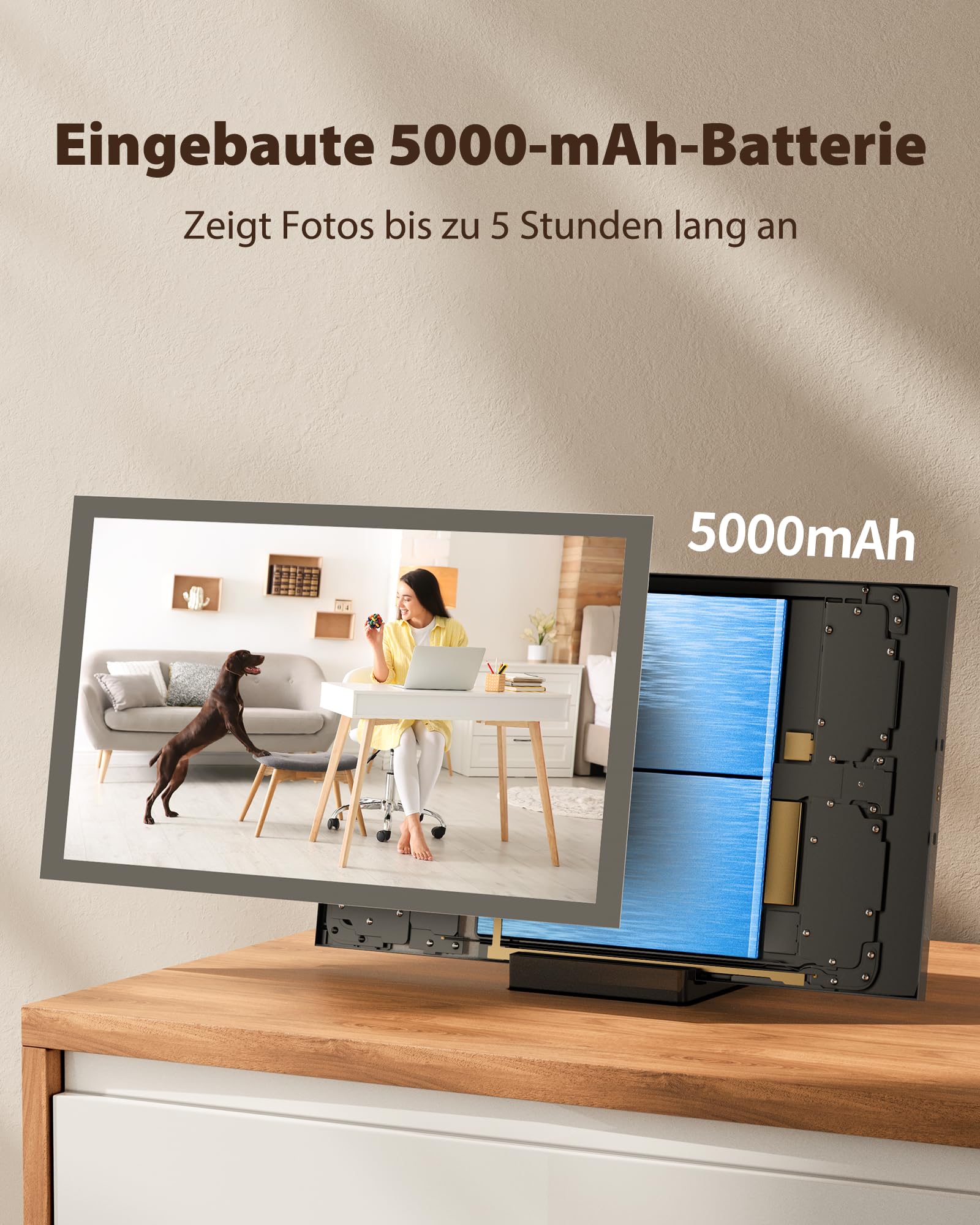 64 GB Frameo Digitaler Bilderrahmen 10,1 Zoll WLAN, 5000mAh Akku mit kabellosem Laden, HD IPS Touchscreen, Kalender & Ereigniserinnerung, Auto-Rotation, Foto- & Video-Übertragung via FRAMEO App
