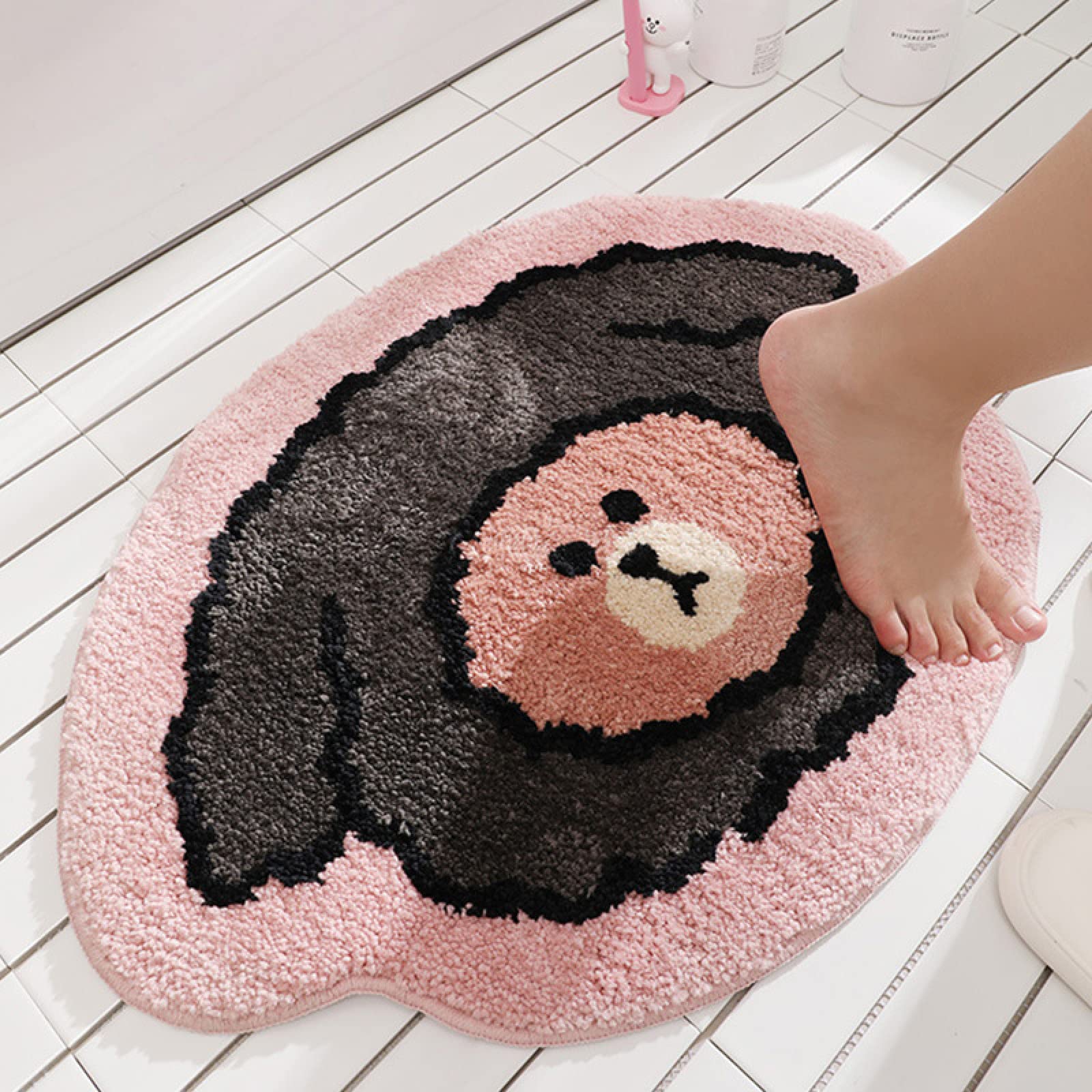 Tappeto Bagno Antiscivolo Orso Animale Rosa Tappetini Bagno Poliestere Assorbente Asciugatura Rapida Tappetino Antiscivolo Addensare Zerbino Ingresso Antiscivolo Lavabile Tappeti Bagno 50x80cm