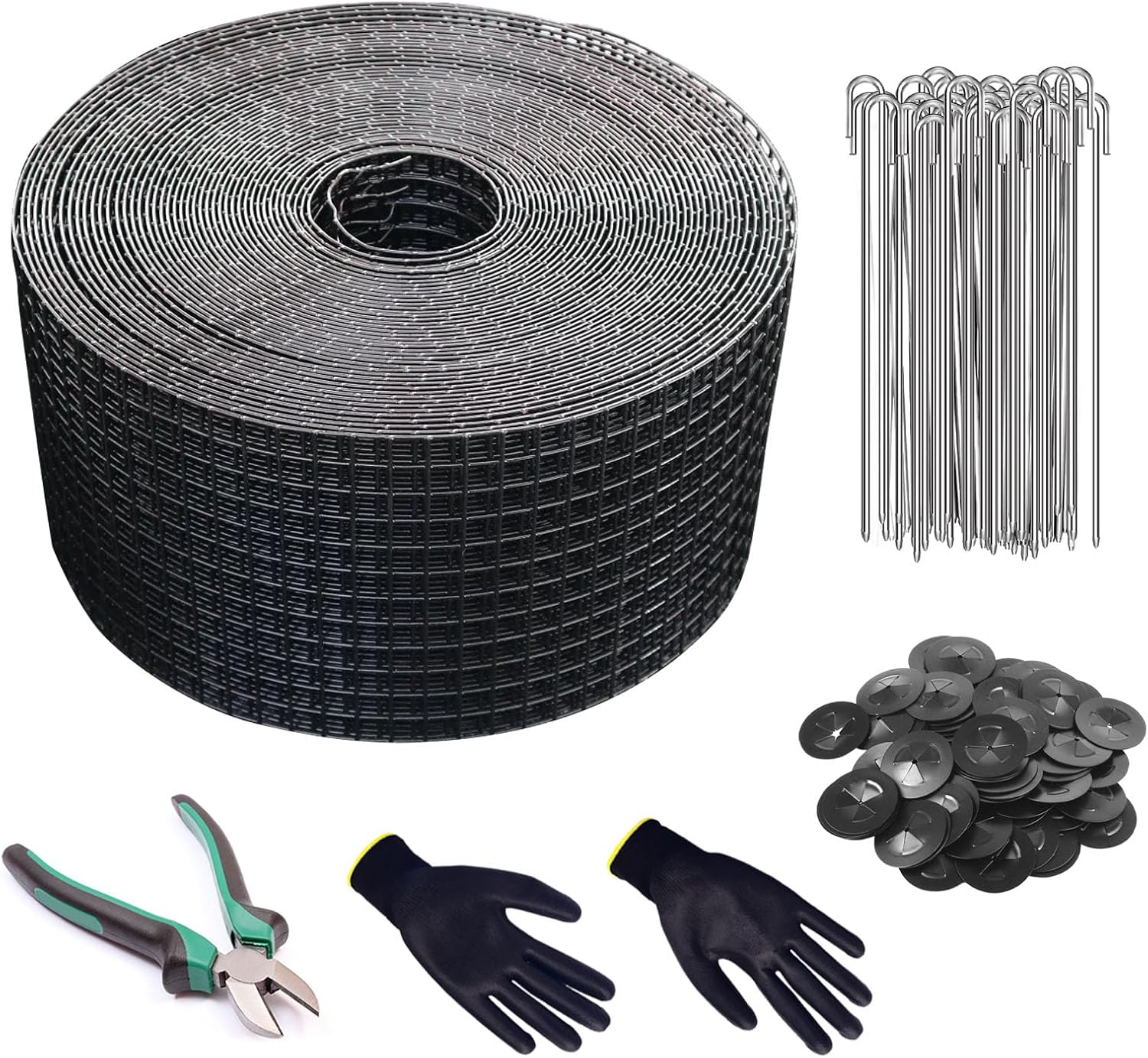 Critter Guard,6inx100ft Solar Panel Bird Guard,Black PVC Coated Galvanized Critter Guard for Solar Panels,1/2" Fine Mesh Solar Panel Bird Wire with 60pcs Clips,Cutting Plier,Gloves