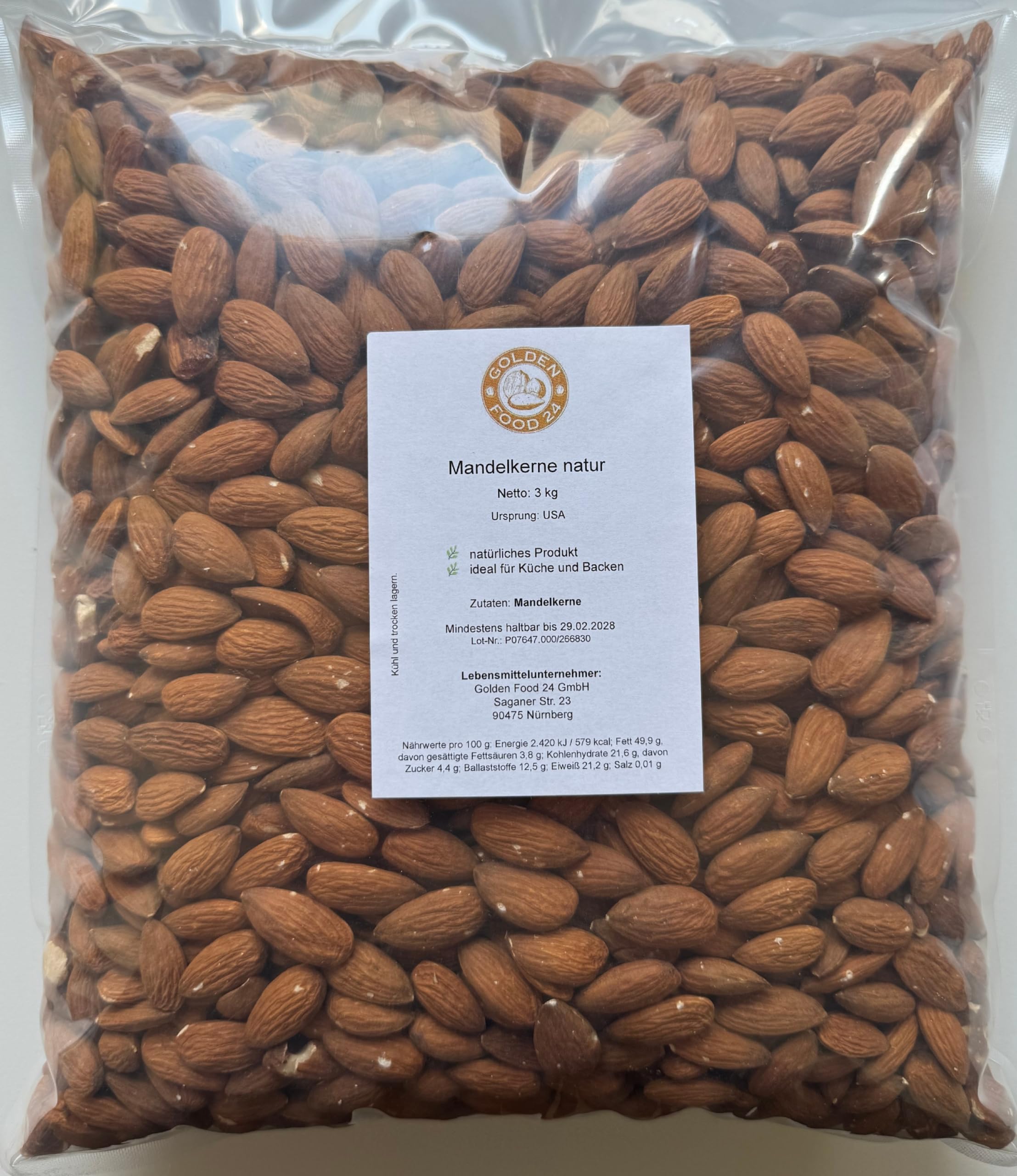 Mandelkerne Natur, Roh & Ungeschält, USA, 3 kg