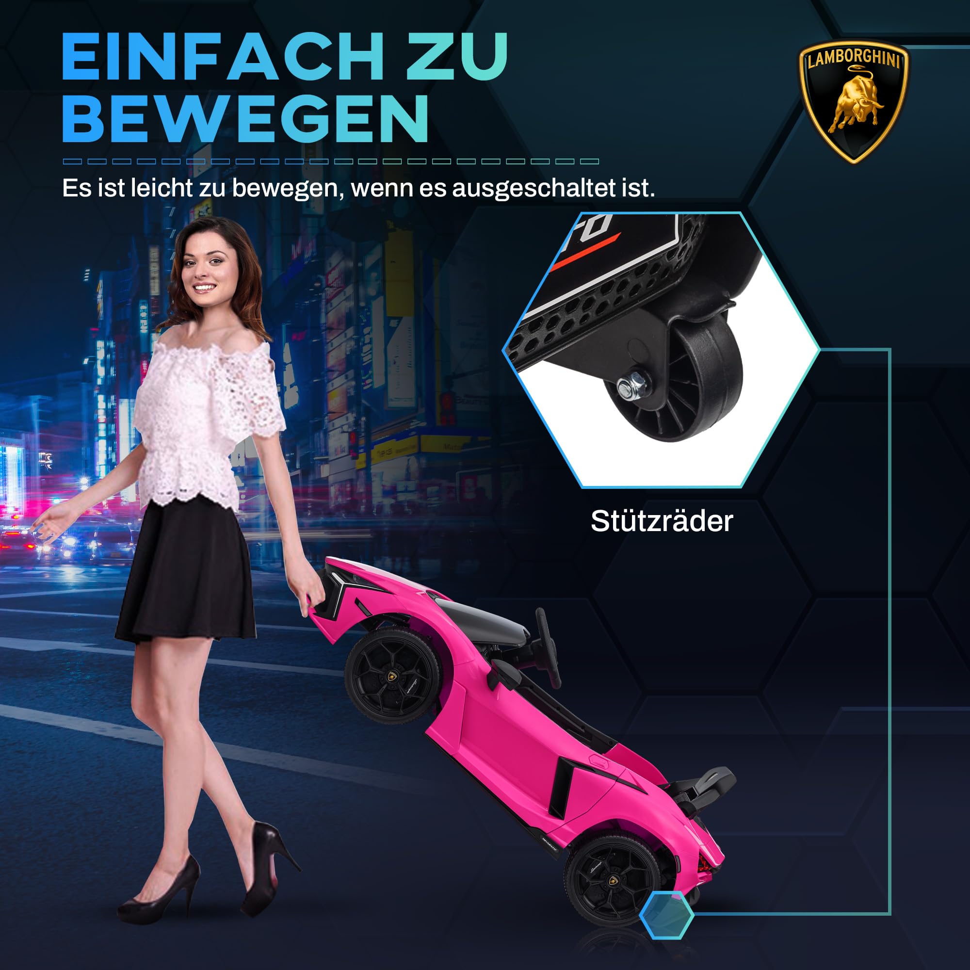 AIYAPLAY Kinder Elektroauto 12V Lamborghini Kinderauto, Flügeltür Rosa