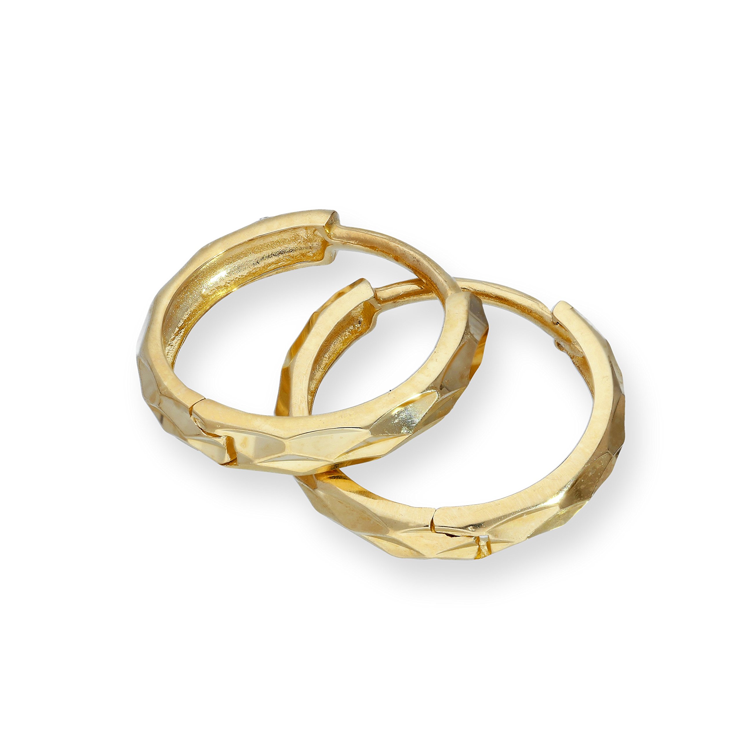 Orecchini eleganti a forma di cerchio lavorati sfaccettati in oro giallo 9kt