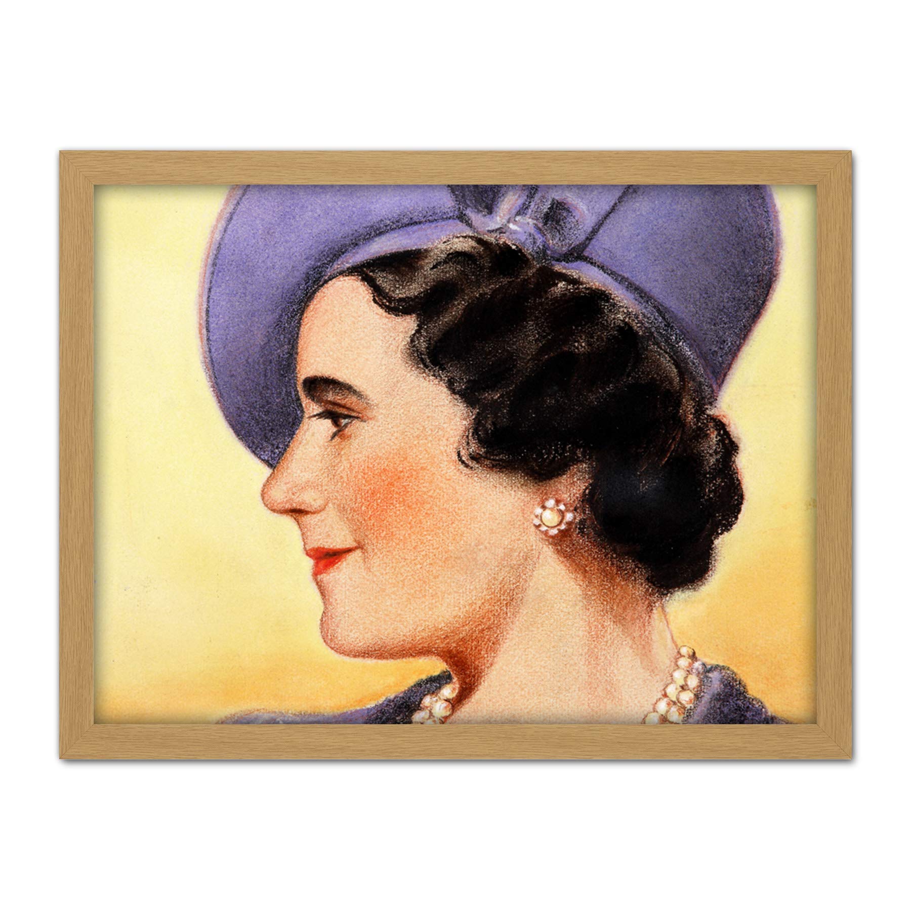 Timym Portrait Queen Elizabeth (Bowes-Lyon) England Painting Artwork Framed Wall Art Print 18X24 Inch