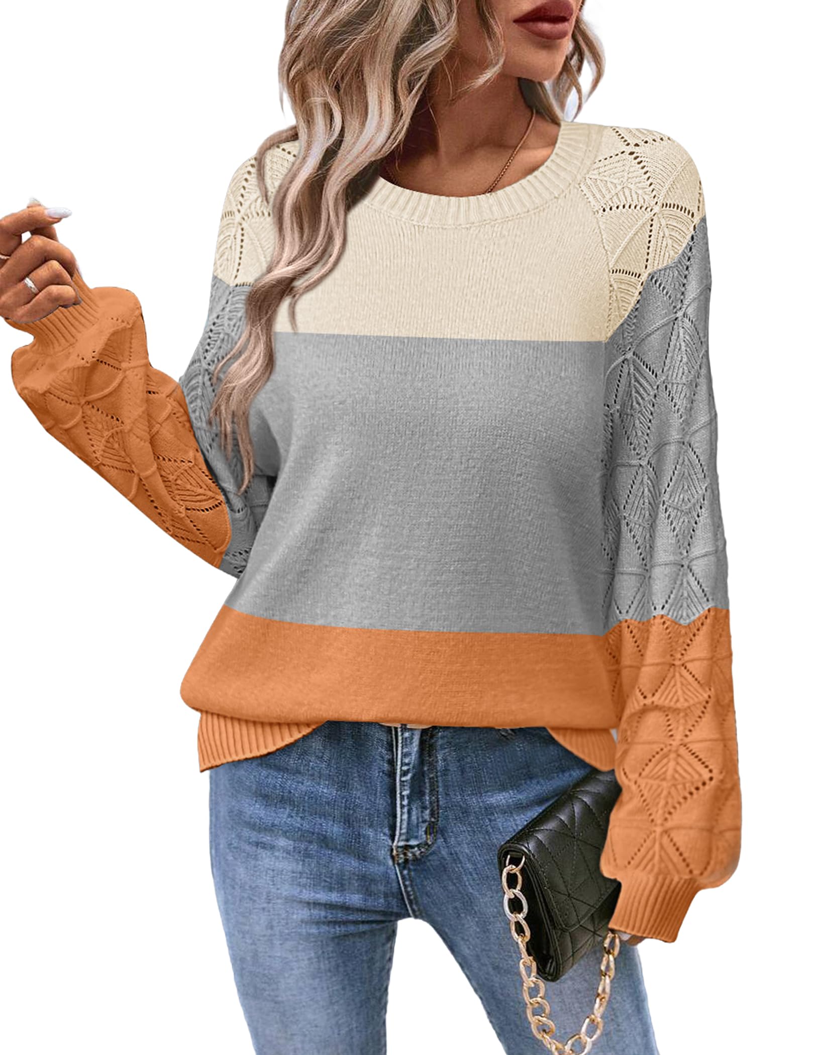 Womens Sweaters 2026 Long Sleeve Crew Neck Lightweight Pullover Knitted Cute Fall Fashion Tops