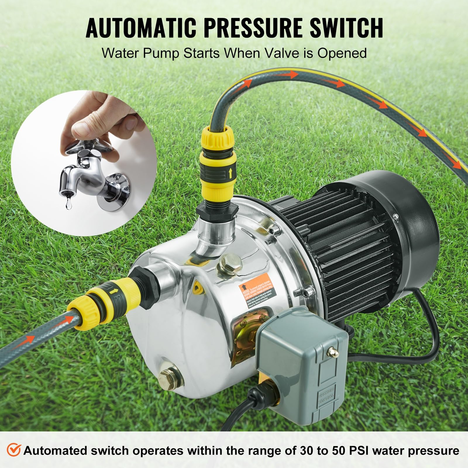 Pompa a getto per pozzo poco profondo Pompa per acqua di irrigazione in ghisa da 115 Volt/acciaio inossidabile per il sistema di irrigazione del giardino agricolo(18.5GPM 0.75HP-Steel)