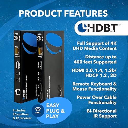 Miniatura 7 de OREI Extensor HDMI 4K KVM a través de LAN HDBaseT PoC Cable único CAT5e/CAT6A/CAT7 4K 60Hz - Hasta 400 pies 4:4:4 - Control remoto, teclado, mouse,