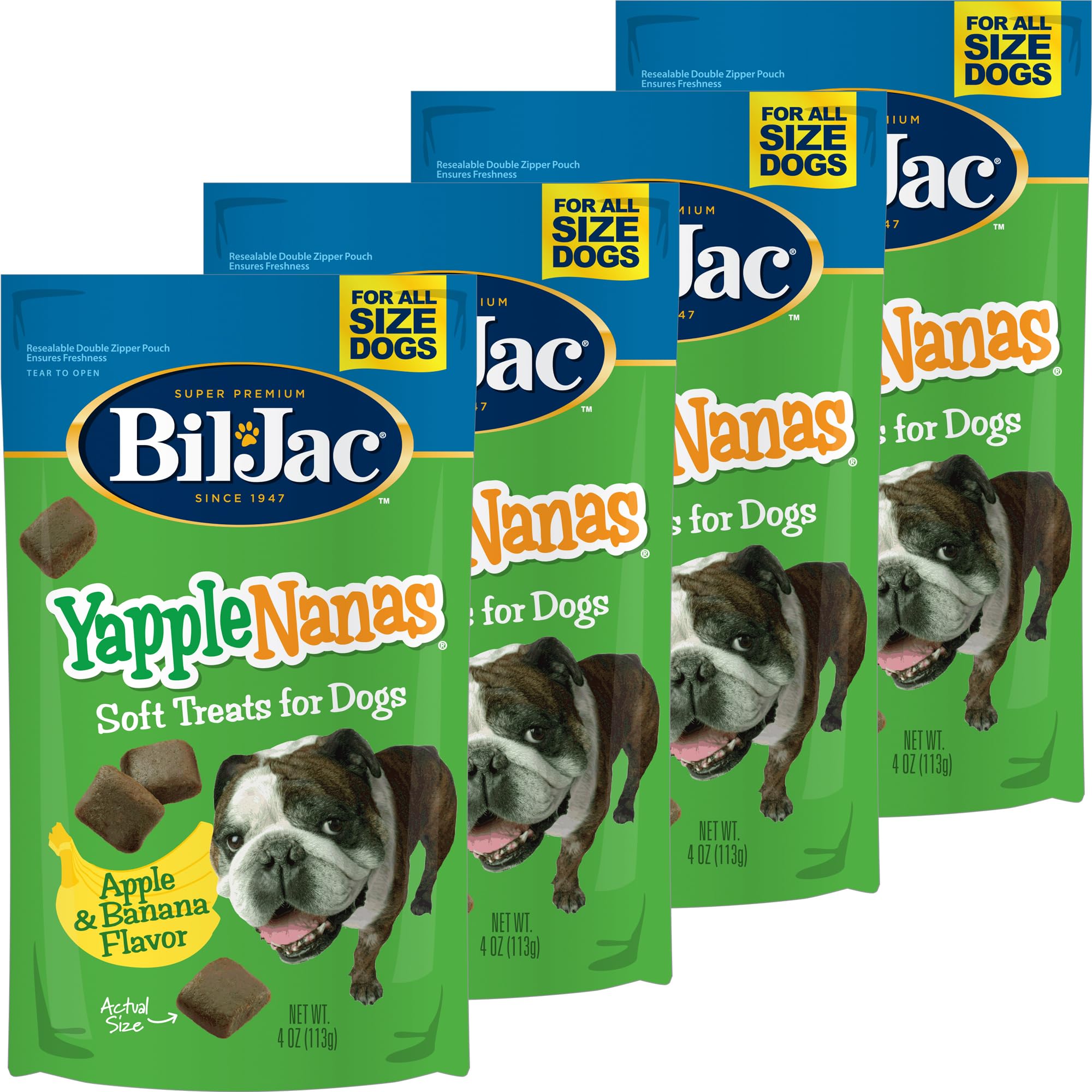 Bil-Jac Yapple-Nanas Soft Treats for Dogs, Apple Banana Flavor, Made with Real Chicken Liver, 4oz (4-Pack)