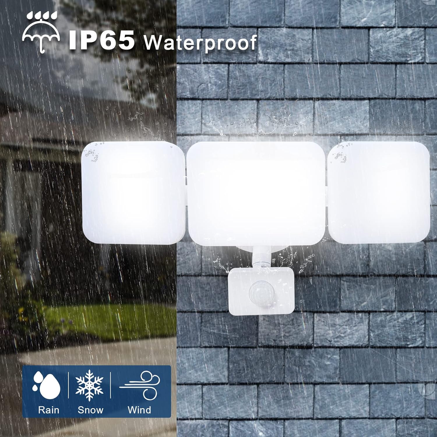 EMANER Motion Activated Security Light, Outdoor Floodlight Dusk to Dawn & Motion Sensor Adjust, Daylight Frosted Lens, ETL Listed 45W Wired Wall Light for Entryway/Yard/Garden, (1-Pack, White)