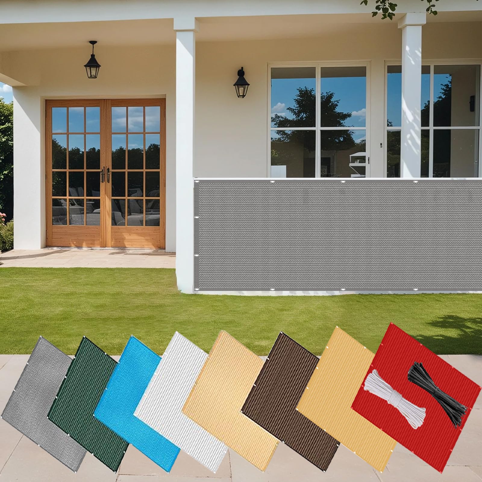 Telo Balcone 180 x 700 cm in HDPE 220G ㎡, Permeabile, Anti-Uv, Frangivento, Protezione Solare, Privacy Recinzione Copertura con Fascette e Funi para Jardín Exterior, Grigio