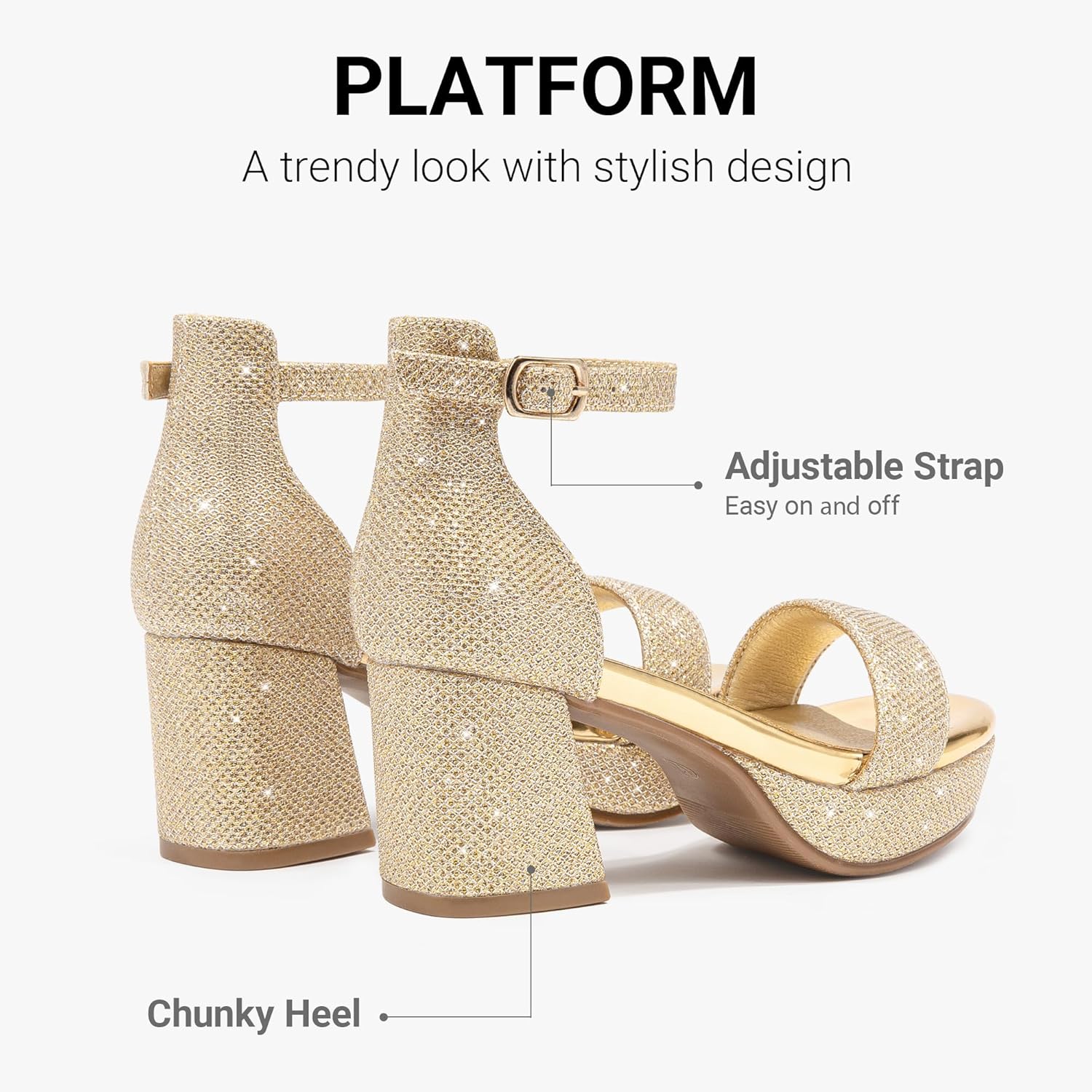 LAURMOSA High Heels for Kids Sandals Big Girls Dress Shoes Flower Girl Shoes for Wedding Party Pageant Round Open Toe Ankle Strap Dress Sandals Platform Heels Chunky Pumps for Little Big Kids