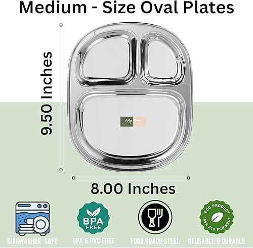 Miniatura 2 de Platos de acero inoxidable con tres compartimentos  3 en 1 secciones divididas  Bandejas para niños y bebés  Perfecto para camping, almuerzo,