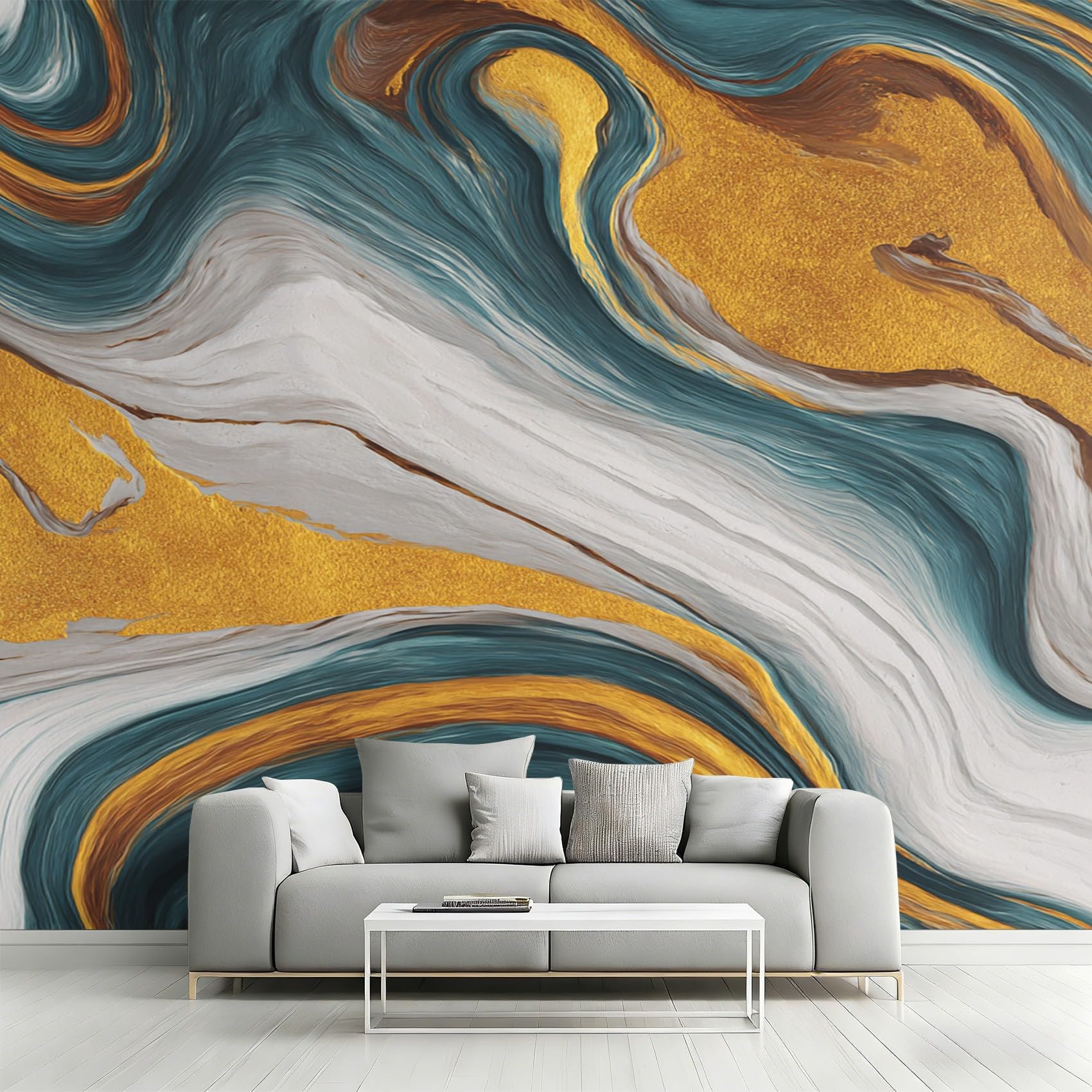 Papier peint pour salon chambre effet marbre bleu agate 450x260 cm pour cocooning