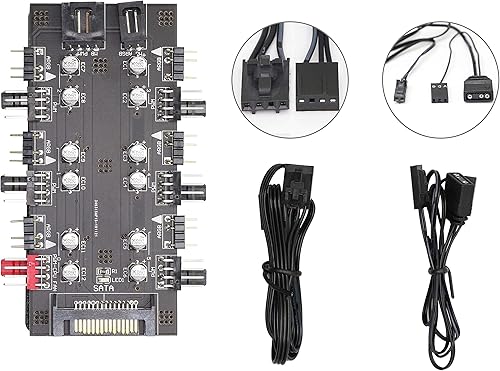 Miniatura 7 de PWM de 12 V 4 pines y 5 V 3 pines ARGB con SATA 15 pines de alimentación 2 en 1 Hub de sincronización de 6 vías Ventilador de refrigeración de CPU