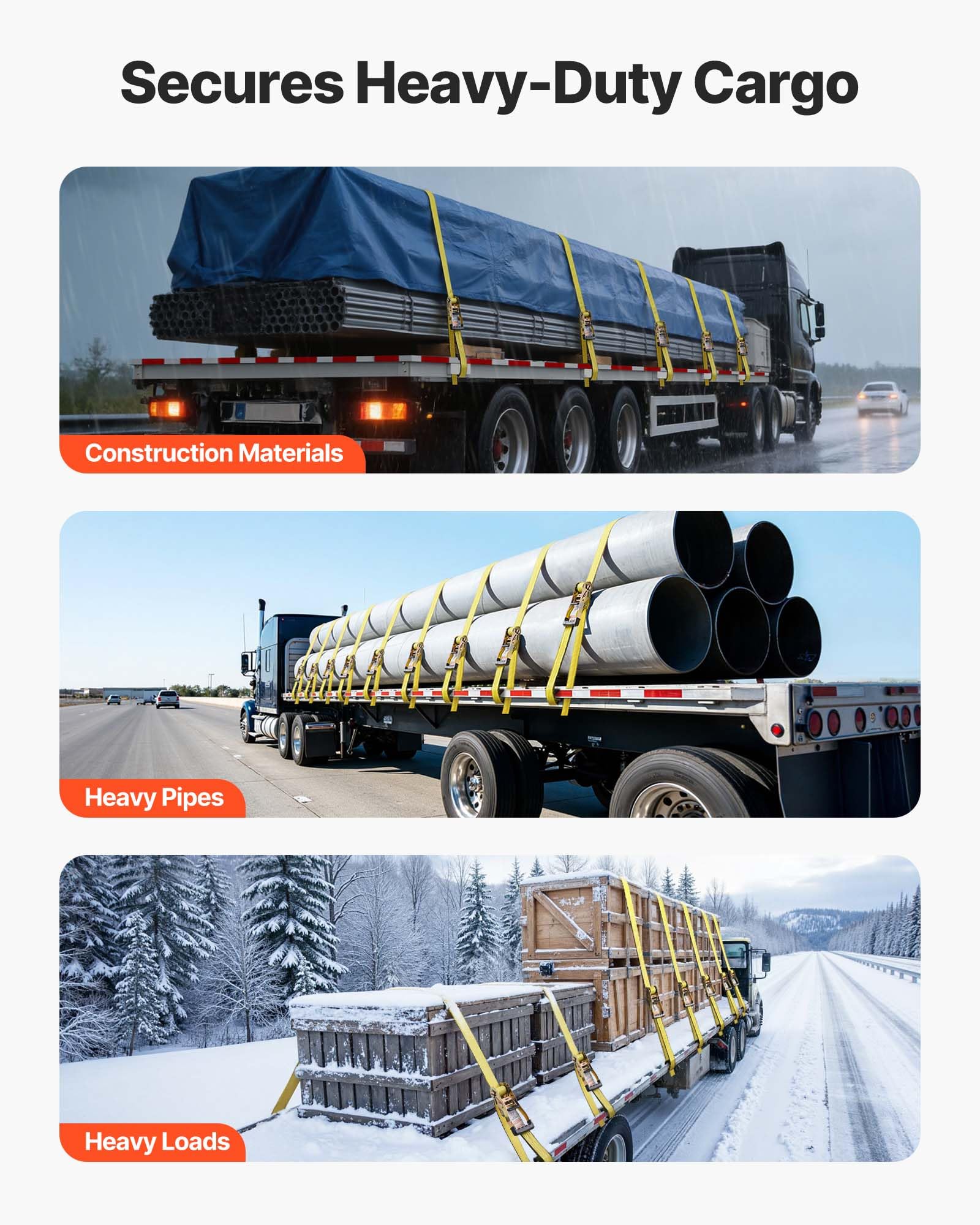 VEVOR 10er-Set Spanngurt 0,05 x 9 m Zurrgurt 4536 kg Ratschenzurrgurt Polyester-Gurt Kohlenstoffstahl-Haken Befestigungsgurt Ratschenspanngurt Ideal für Motorräder Fahrräder Kajaks UTV Boote ATV