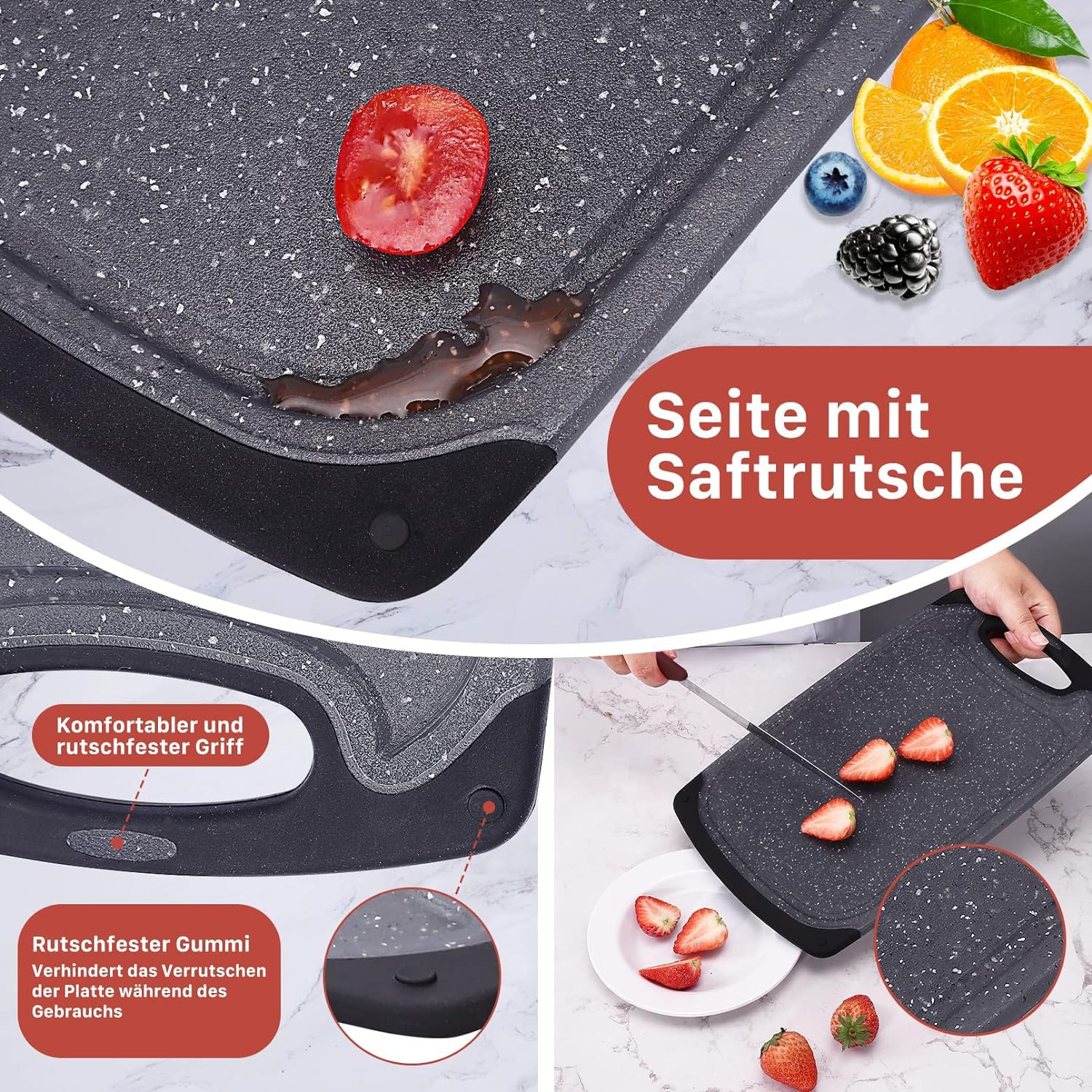 Tagliere da cucina,Set di 3 Tagliere Cucina Set in Plastica Antiscivolo, con 3 pezzi coltelli da bistecca, taglieri con scanalatura per il succo, Tagliere Plastica Senza BPA,per Carne,Verdure e frutta