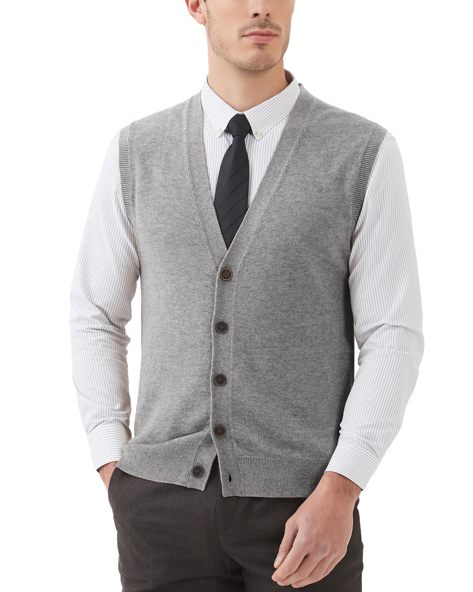 Kallspin Men's Sweater Vest Wool Blend V-Neck Button Sleeveless Cardigan Vest Sweater