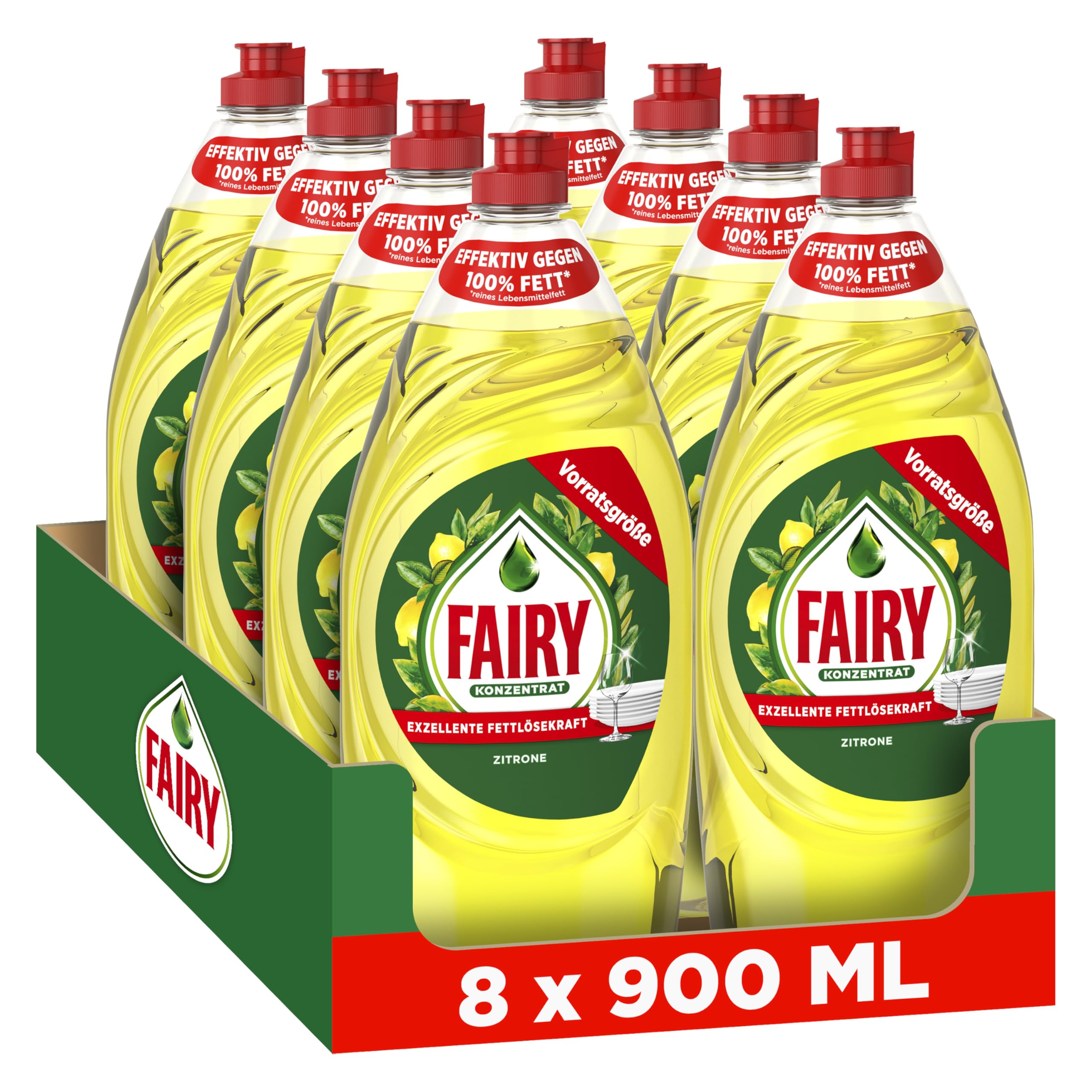 Fairy Ultra Konzentrat Zitrone Handgeschirrspülmittel 8x900ml mit effektiver Formel für sauberes Geschirr, beeindruckende Fettlösekraft