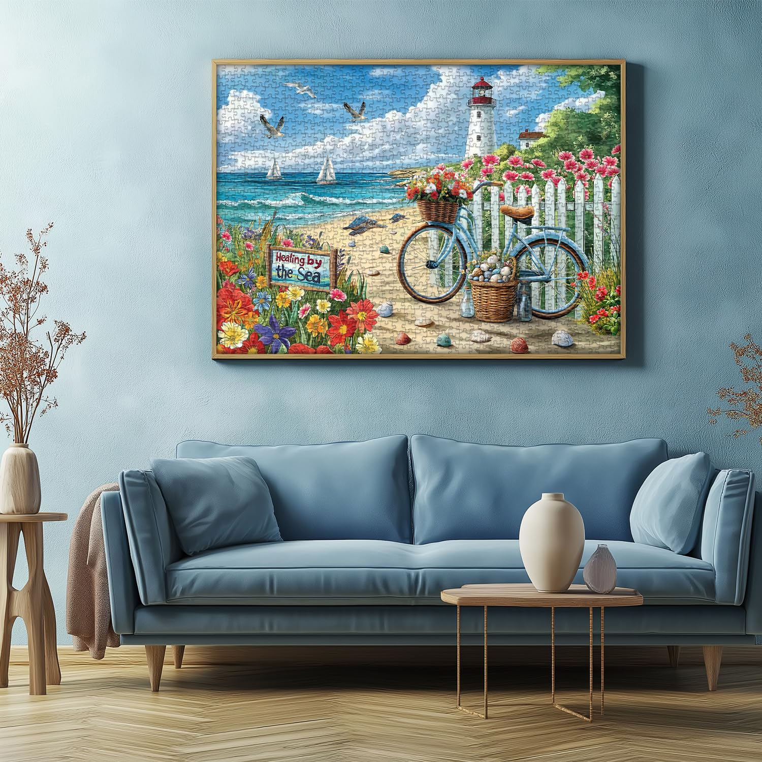 PICKFORU Beach Puzzles for Adults 1000 Pieces, Coastal Lighthouse Puzzle with Flowers Bike Sea Turtle, Nature Summer Ocean Jigsaw Puzzles, Seaside Scenery Challenge for Adults - Image 5