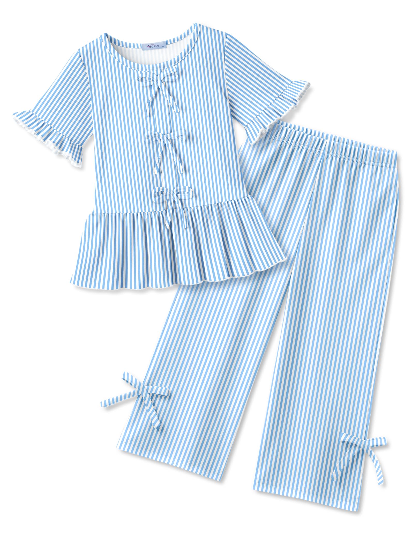 Arshiner Girls Clothes 2 Piece Outfits Butterfly Knot Top and Wide Leg Pant