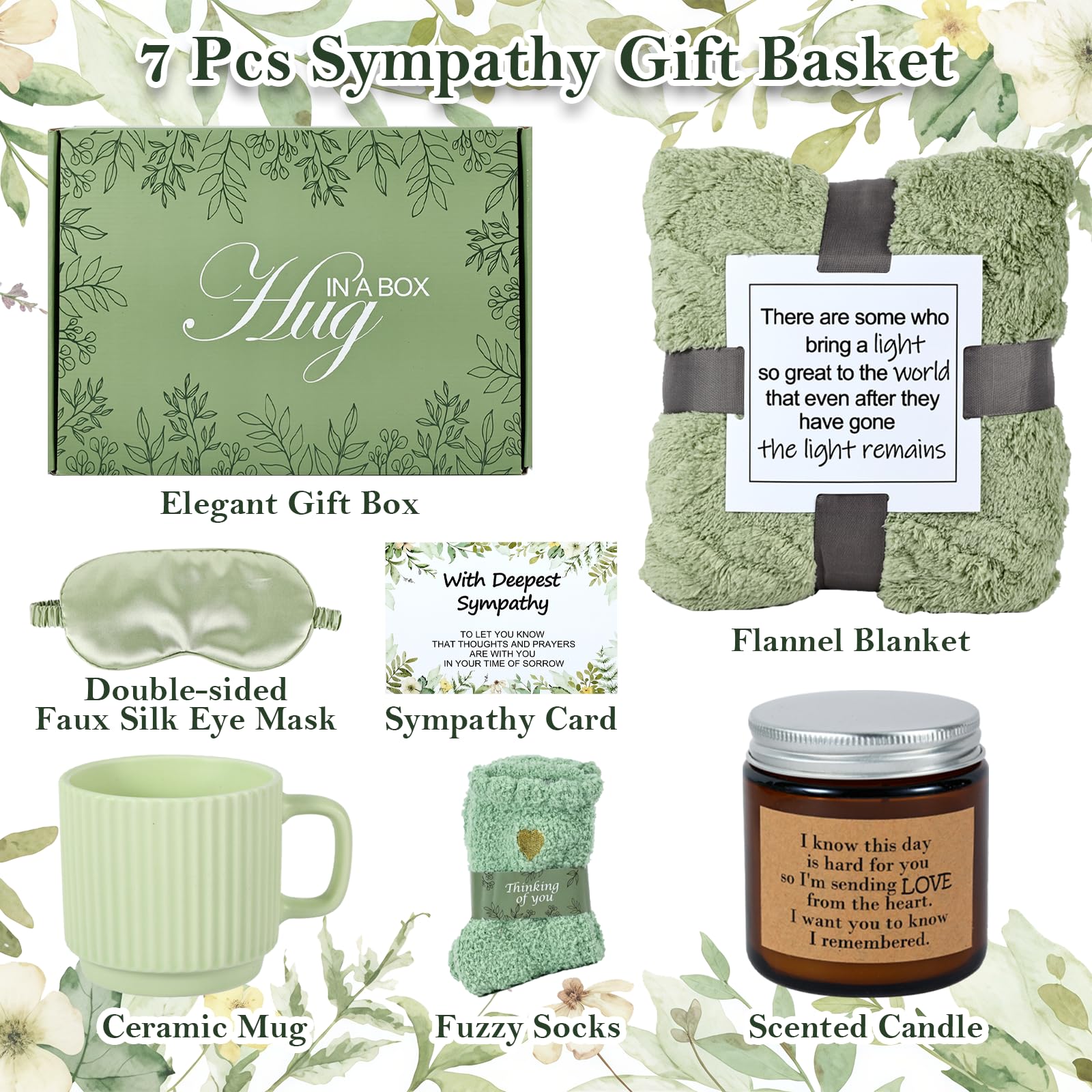 Sympathy Gift Baskets for Loss of Loved One Mother Father Husband, Express Deepest Condolences, Women Miscarriage Care Package, Bereavement Grief Memorial Gifts, Hug in a Box Gifts for Women (Green)