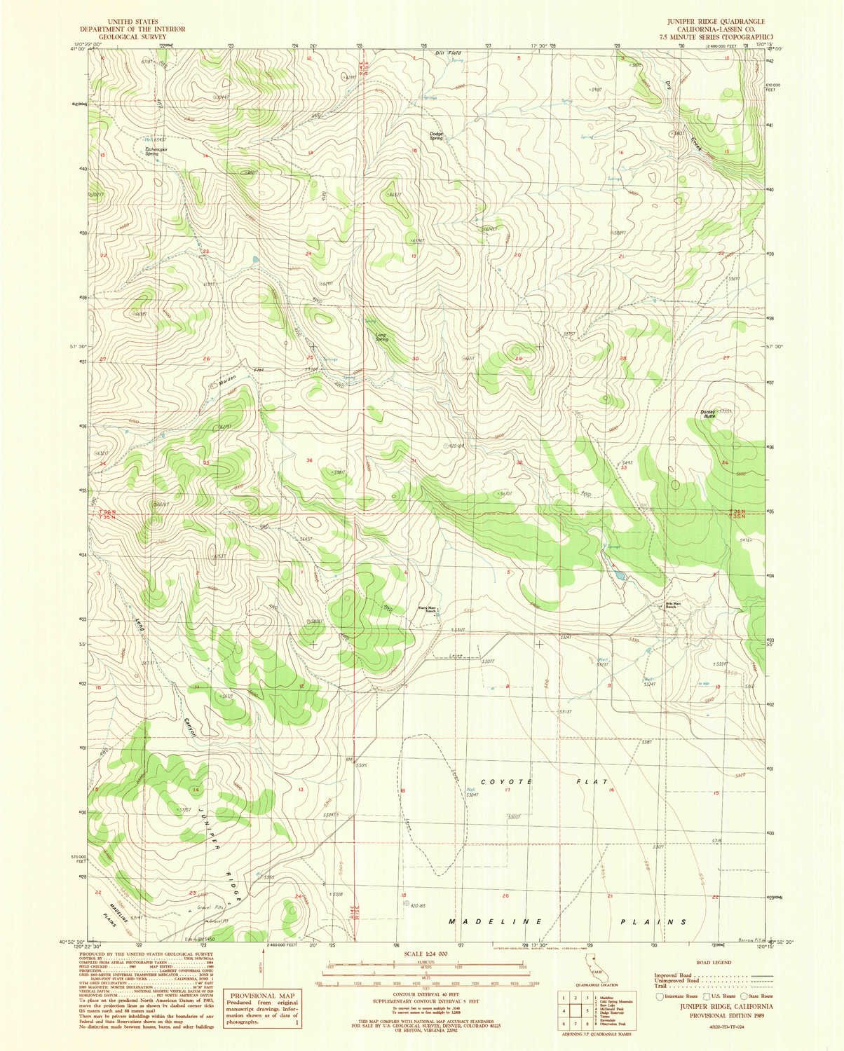 Juniper Ridge CA topo map, 1:24000 Scale, 7.5 X 7.5 Minute, Historical, 1989, Updated 1989, 26.7 x 21.4 in