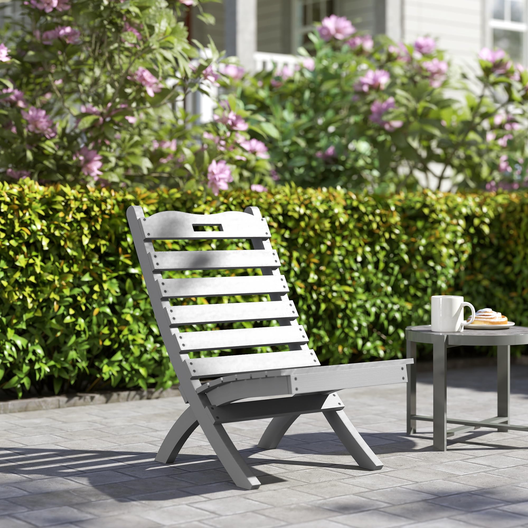 Outsunny Silla de Jardín de Madera Silla de Exterior con Diseño Listones y Respaldo Inclinado Carga 120 kg para Balcón Patio Terraza 78x48x76 cm Gris