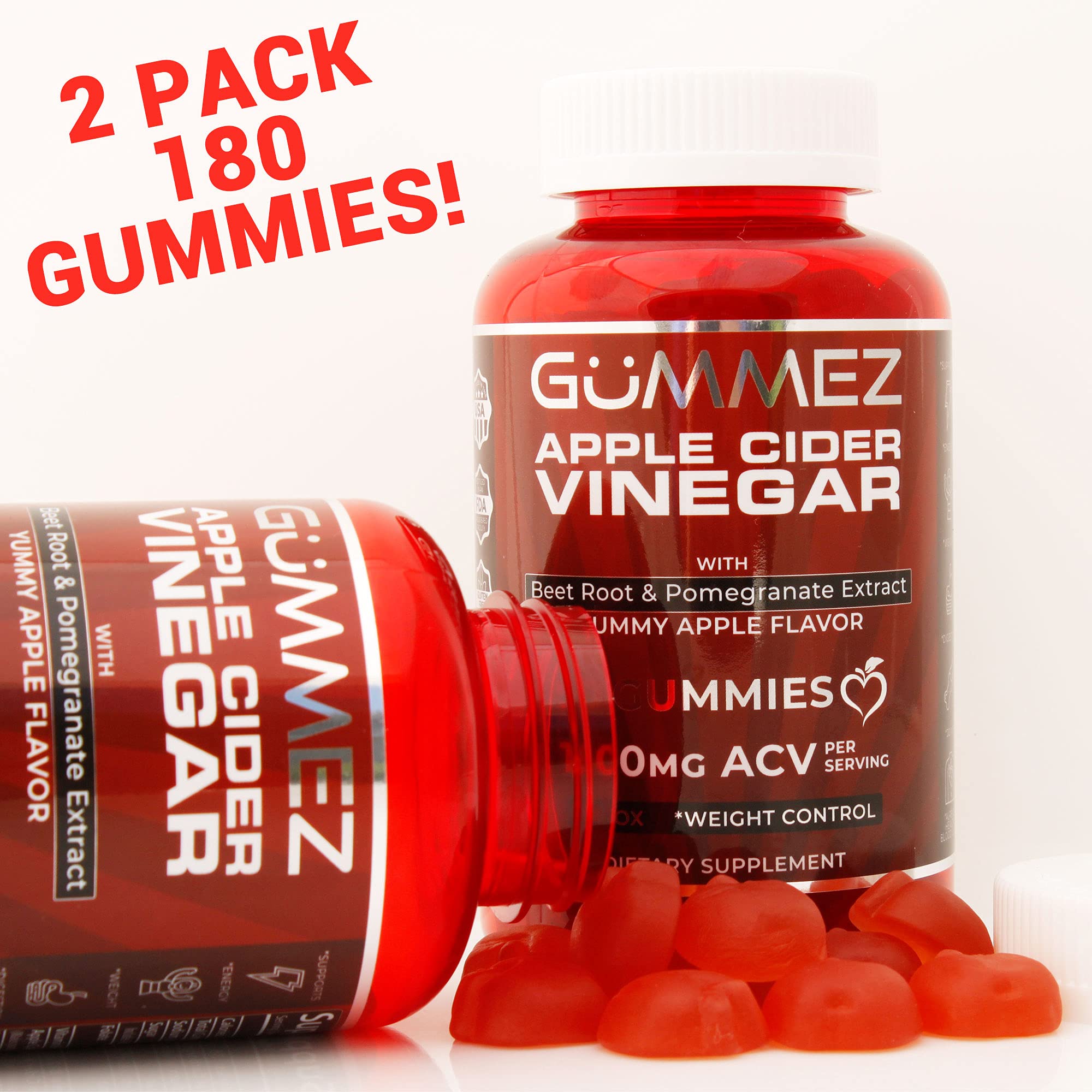Buy Apple Cider Vinegar Gummies 2 Pack 180 Count Tot., 1500mg. Gummez