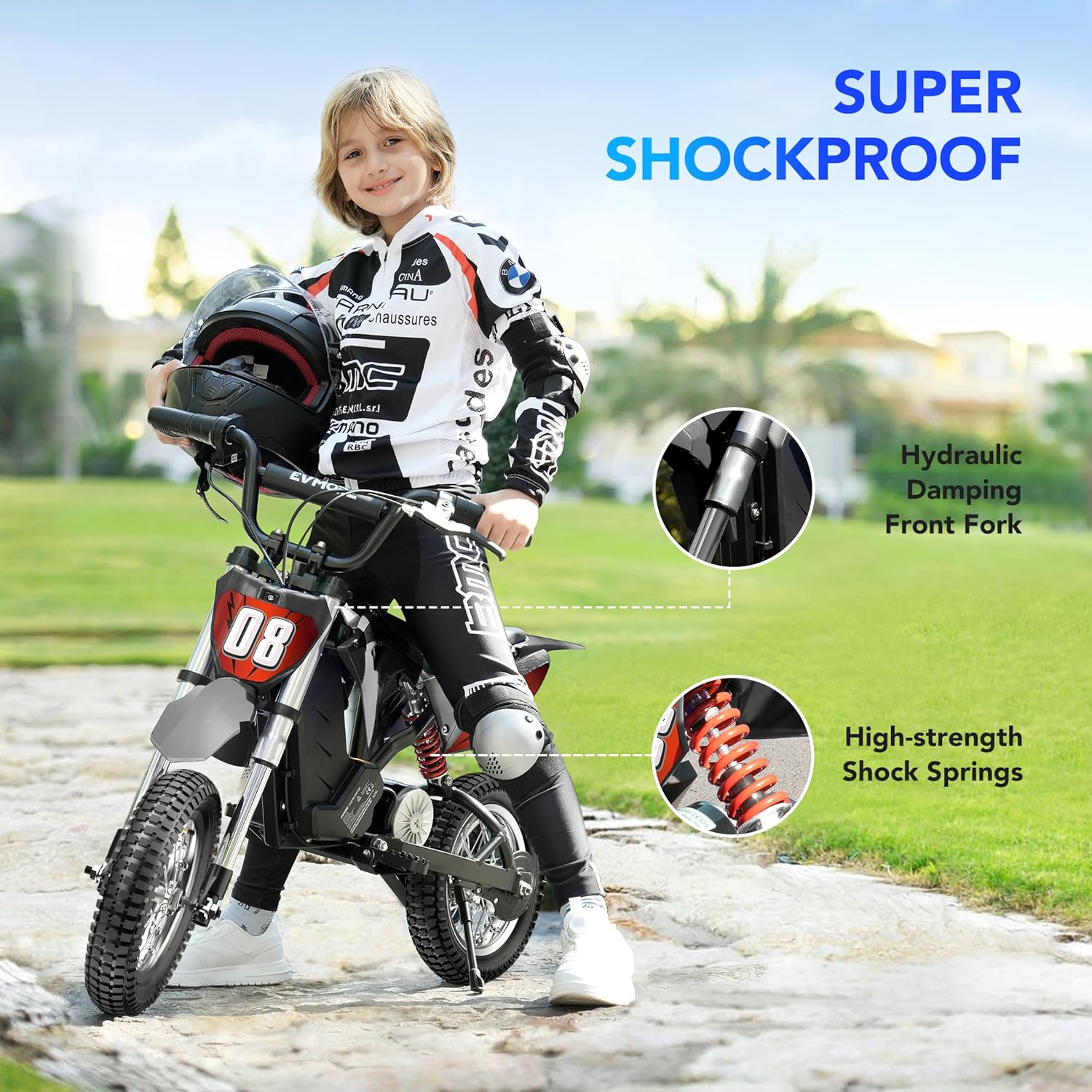 Evmore EM-ED01 Electric Dirt Bike highlighting suspension components