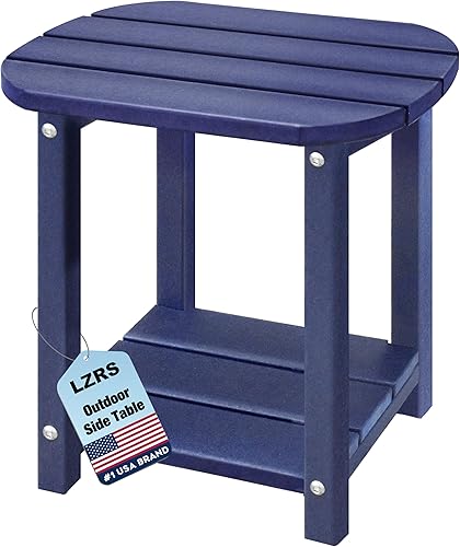 Miniatura 52 de LZRS Mesa auxiliar doble Adirondack, mesas auxiliares de exterior, mesas auxiliares para patio, jardín trasero, piscina, compañera de interior, Negro